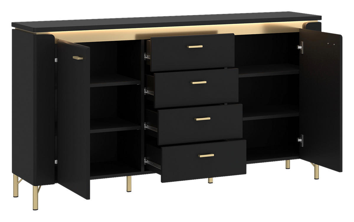 Sideboard Norica schwarz matt gold Optik B/H/T: ca. 155x87x40 cm Norica - gold/schwarz (155,00/87,00/40,00cm)