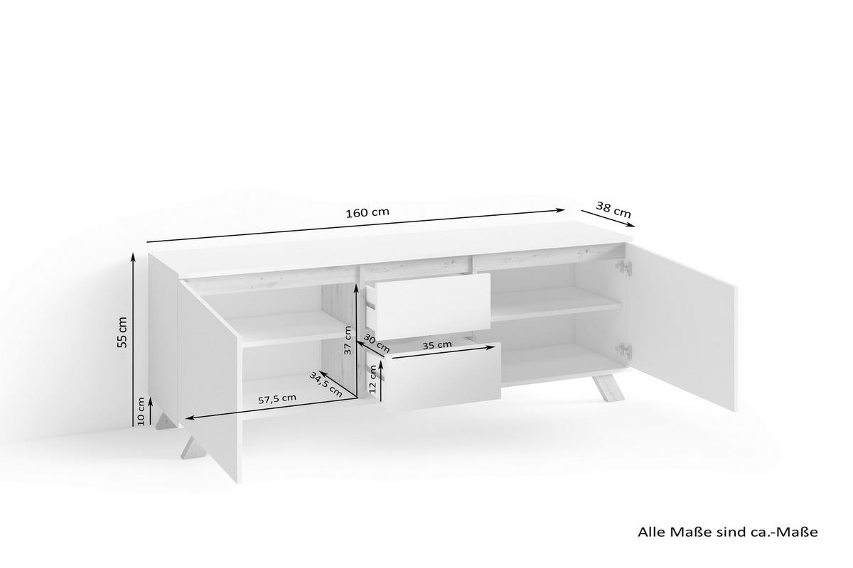 TV-Board VALENTIN anthrazit Eiche Artisan Nachbildung B/H/T: ca. 160x55x38 cm VALENTIN - Eiche/anthrazit (160,00/55,00/38,00cm) - byLIVING