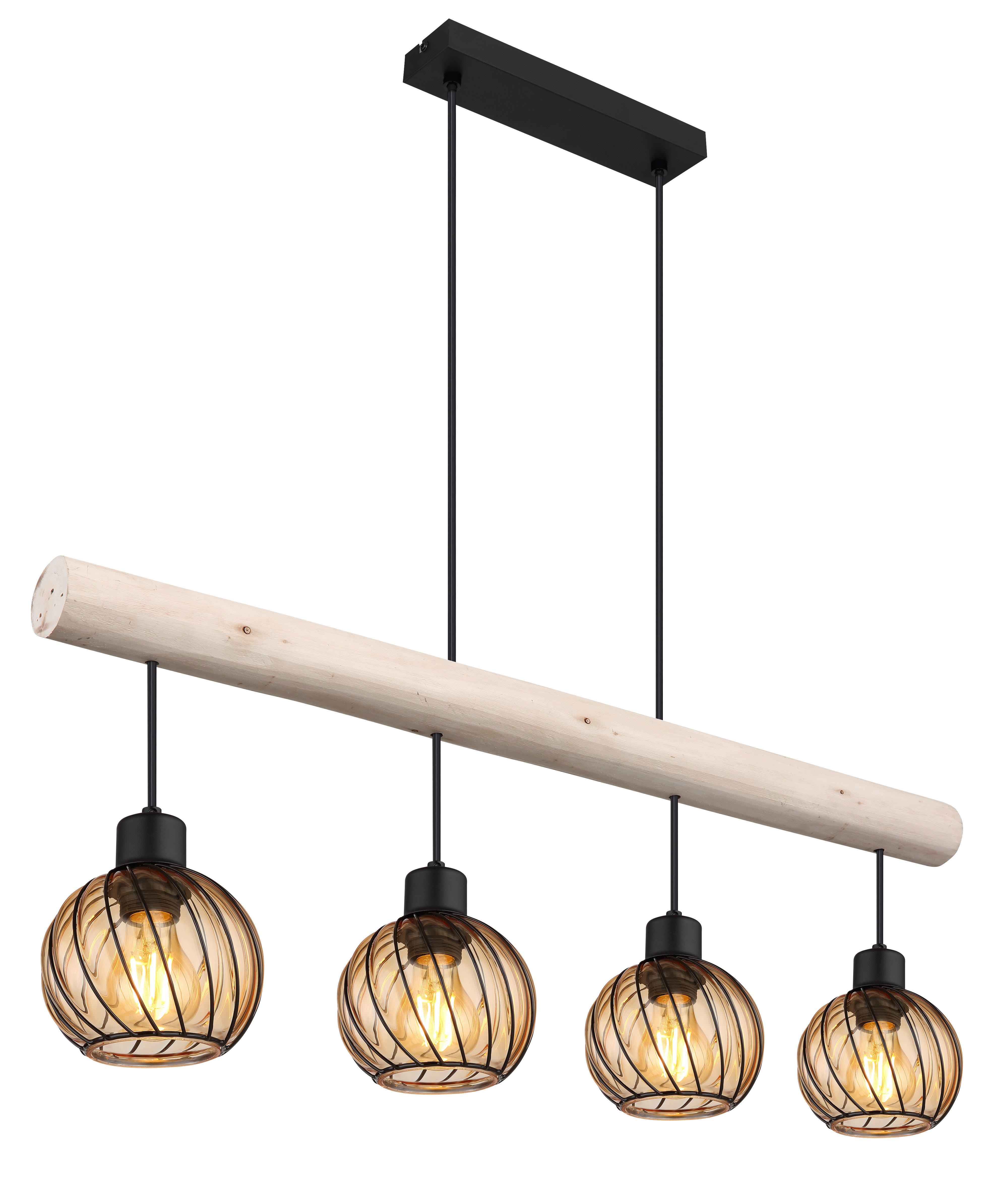 GLOBO Pendelleuchte amber schwarz Metall Glas B/H/T: ca. 13x120x82 cm E27 4 Brennstellen PAULO - schwarz/amber (13,00/120,00/82,00cm) - GLOBO