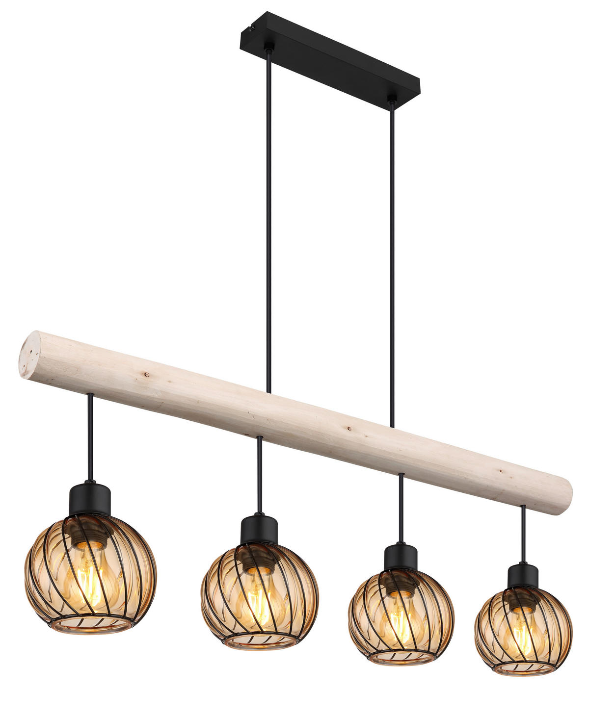 GLOBO Pendelleuchte amber schwarz Metall Glas B/H/T: ca. 13x120x82 cm E27 4 Brennstellen PAULO - schwarz/amber (13,00/120,00/82,00cm) - GLOBO
