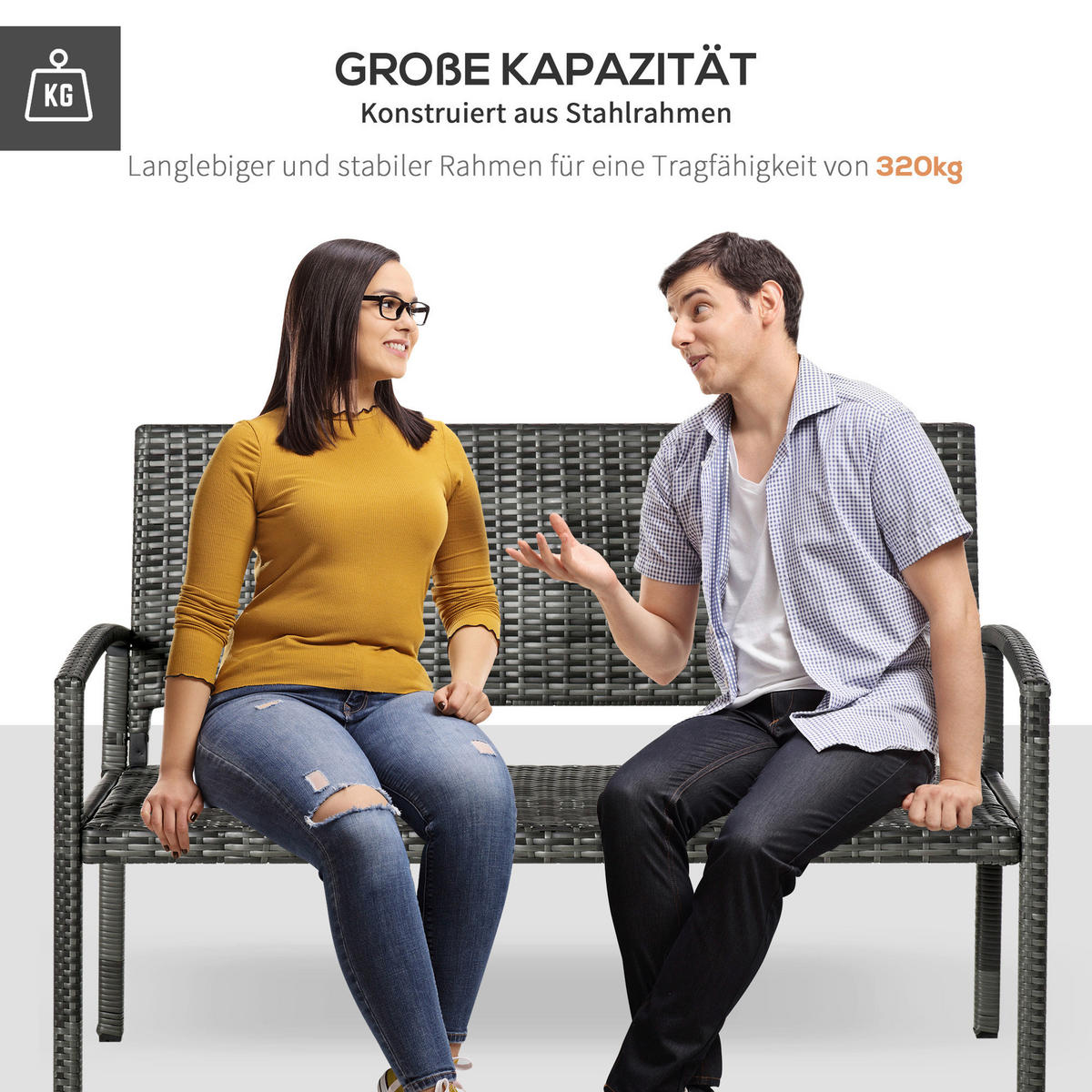 Outsunny Gartenbank grau Polyrattan B/H/L: ca. 60x122x85 cm Gartenbank - grau (85,00/60,00/122,00cm) - Outsunny