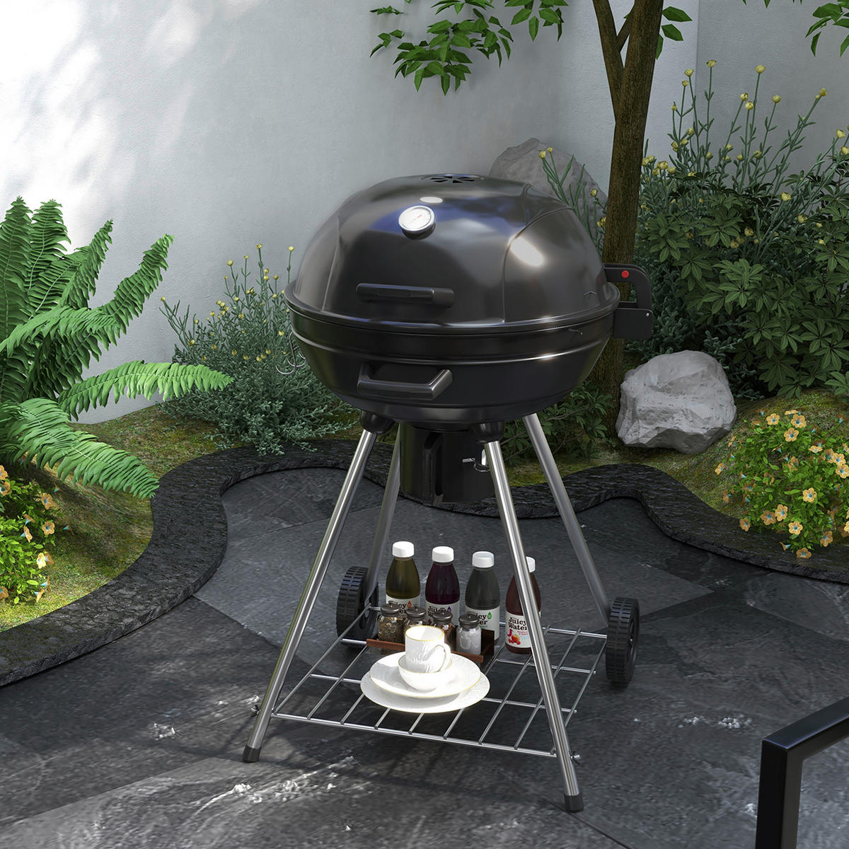 Outsunny Grill Edelstahl B/H/L: ca. 55x65x89 cm Holzkohlegrill - schwarz (89,00/55,00/65,00cm) - Outsunny