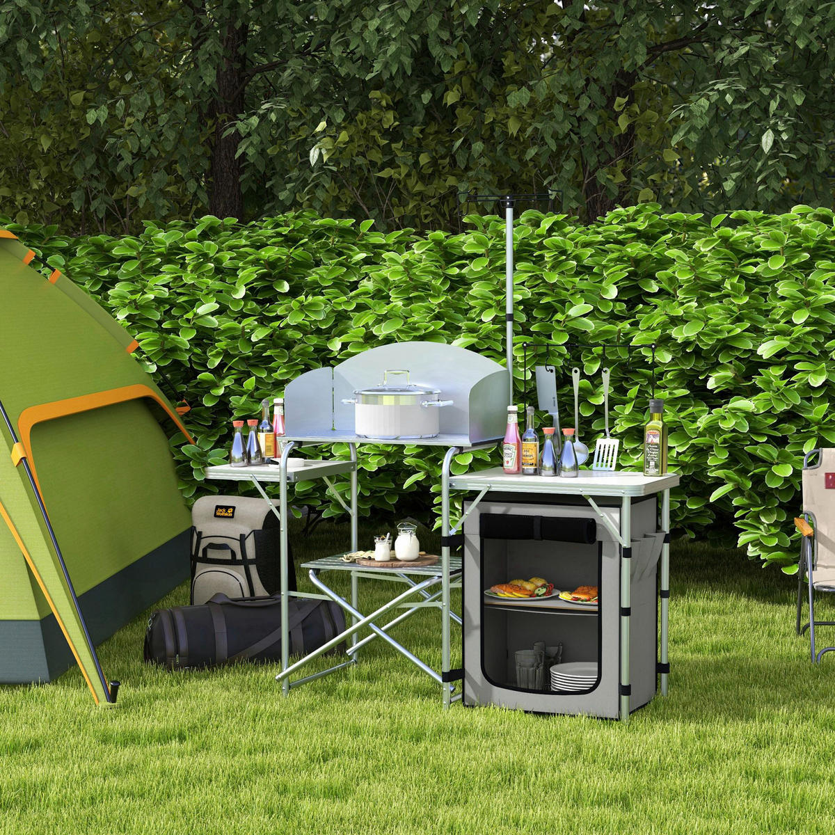 Outsunny Camping Küche B/H/L: ca. 48x119x144 cm Camping Küche - silber (144,00/48,00/119,00cm) - Outsunny
