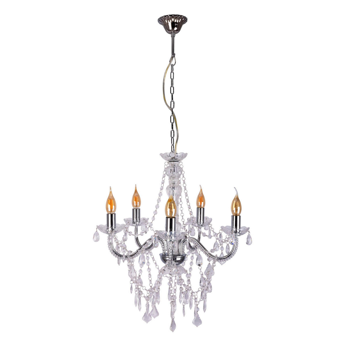 Näve Leuchten Pendelleuchte 8009342 Chrom Metall Kunststoff B/H/T: ca. 52x85x52 cm E14 5 Brennstellen Cecilia - Chrom (52,00/85,00/52,00cm) - Näve Leuchten