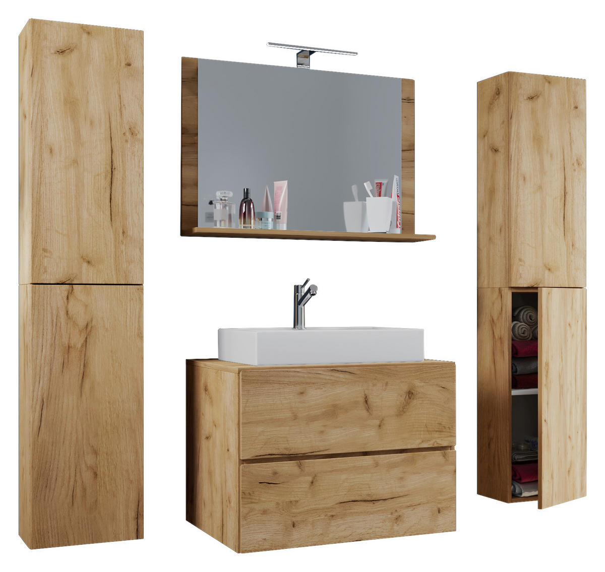 Waschplatz 5tlg-Lendas weiß Eiche Honig Nachbildung B/H/T: ca. 60x52x52 cm 5tlg-Lendas - Eiche/weiß (60,00/52,00/52,00cm) - VCM Möbel