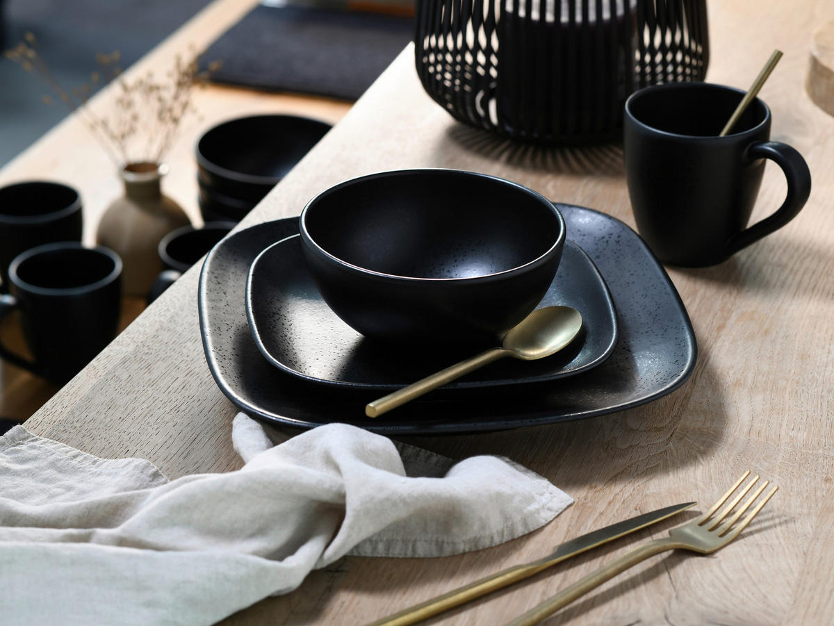 CreaTable Kombiservice Magic Black Square schwarz Steinzeug 16 tlg. Magic Black Square - schwarz - CreaTable