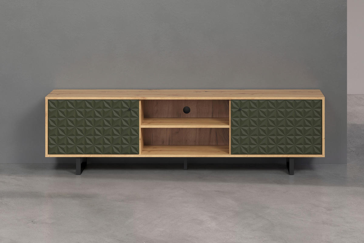TV-Lowboard Sentra Eiche Artisan Nachbildung grün dunkel B/H/T: ca. 184x52x40 cm Sentra - Eiche/grün (184,00/52,00/40,00cm) - Trendteam