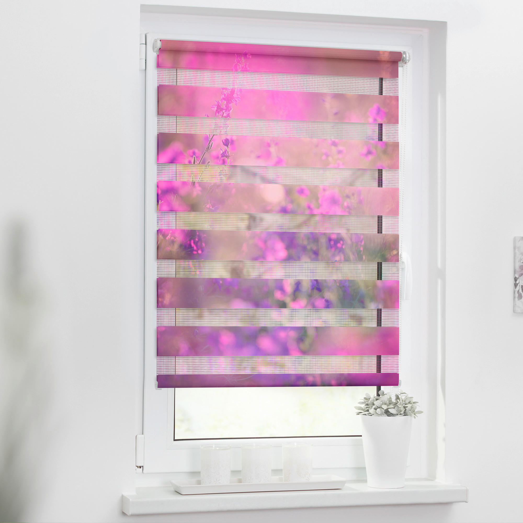 Doppelrollo Duo Blumenwiese violett B/L: ca. 100x150 cm Duo Blumenwiese - violett (100,00/150,00cm) - LICHTBLICK