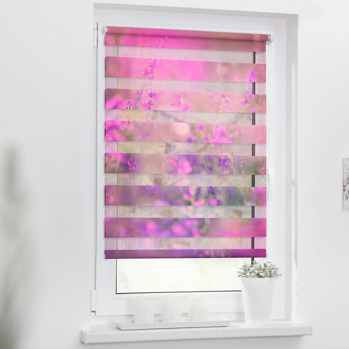 Doppelrollo Duo Blumenwiese violett B/L: ca. 45x150 cm Duo Blumenwiese - violett (45,00/150,00cm) - LICHTBLICK