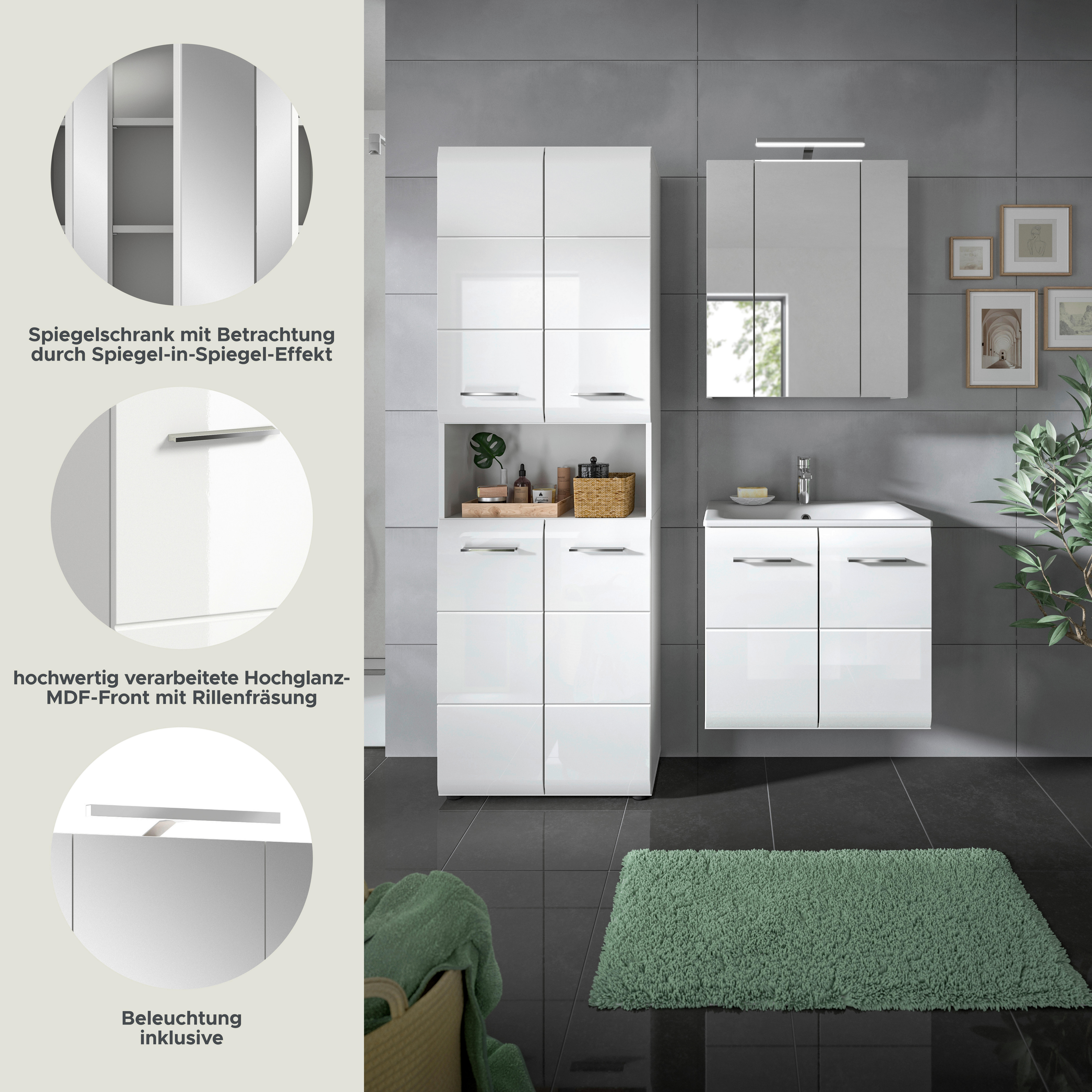 Badezimmer-Set Ice weiß weiß Hochglanz B/H/T: ca. 135x185x46 cm Ice - weiß (135,00/185,00/46,00cm) - xonox.home