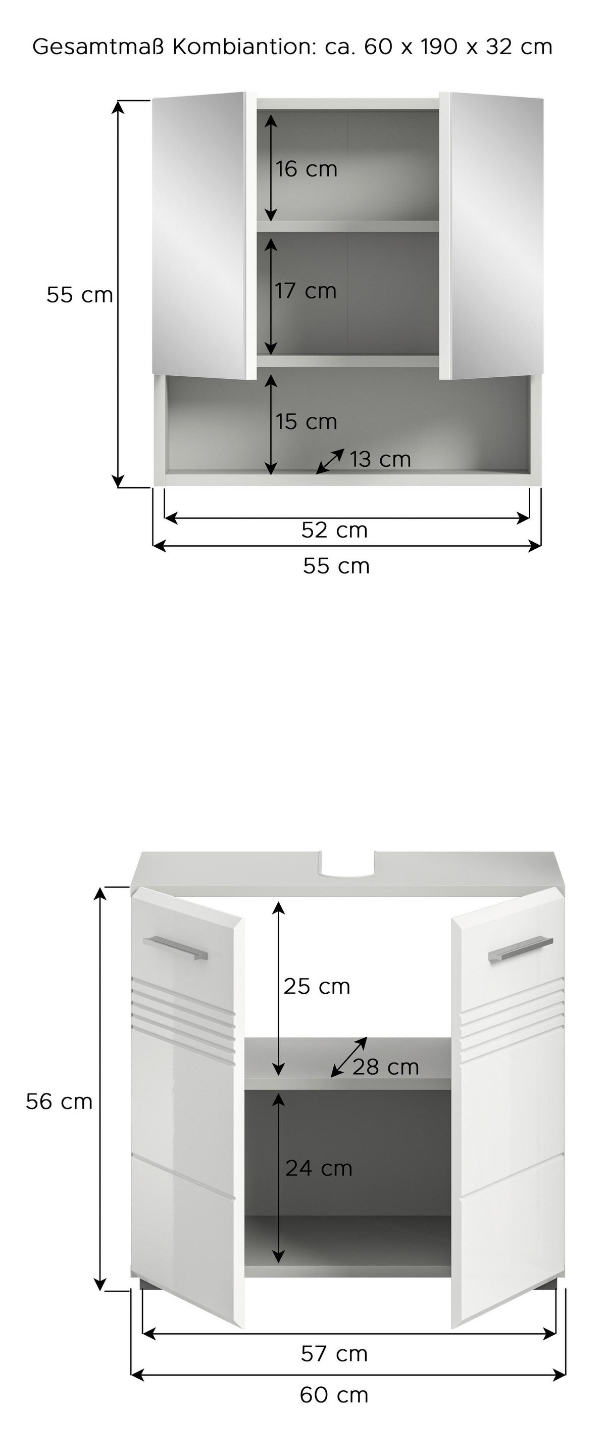 Badblock Copa hellgrau weiß Hochglanz B/H/T: ca. 60x190x32 cm Copa - hellgrau/weiß (60,00/190,00/32,00cm) - xonox.home