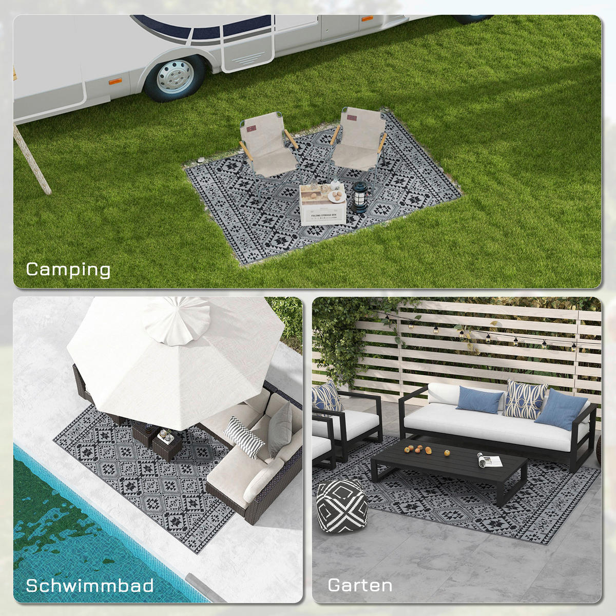 Outsunny Outdoor-Teppich grau B/H/L: ca. 274x182x0,3 cm Outdoor-Teppich - schwarz/grau (0,30/274,00/182,00cm) - Outsunny