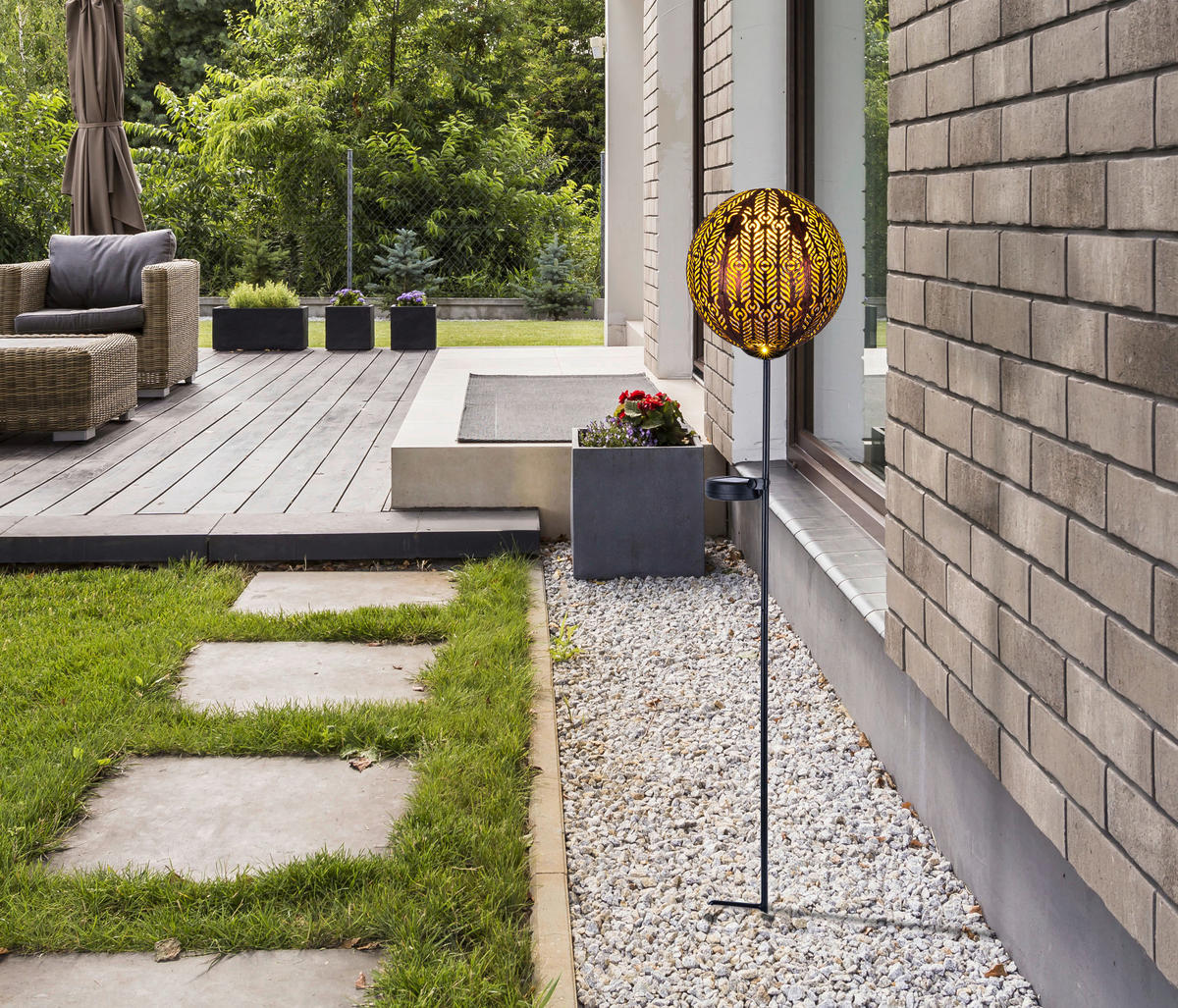 LED-Solarleuchte schwarz Kupfer Metall H/D: ca. 90x15,5 cm SOLAR - schwarz/Kupfer (15,50/90,00cm) - GLOBO