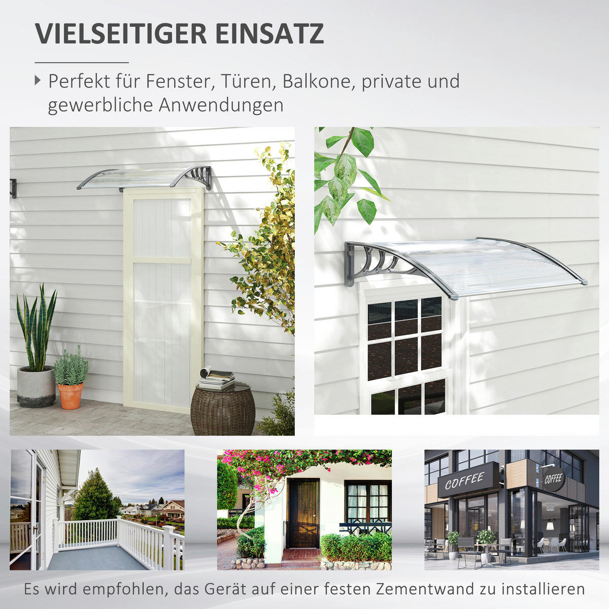 Outsunny Vordach für Haustür silber B/H/L: ca. 75x23x100 cm Vordach für Haustür - silber (100,00/75,00/23,00cm) - Outsunny