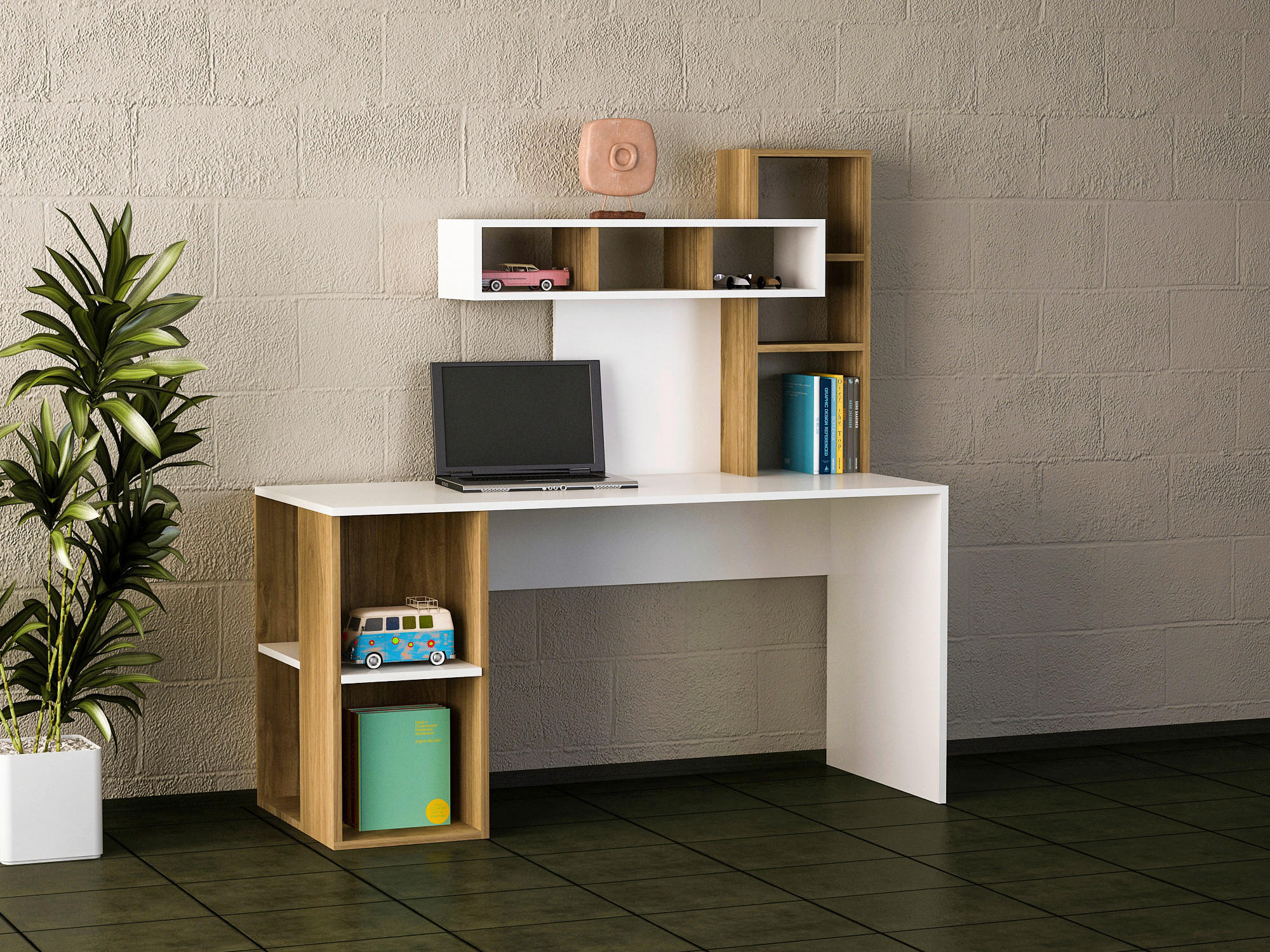 Schreibtisch Coral weiß walnuss Nachbildung B/H/T: ca. 140x75x60 cm Coral - weiß/walnuss (140,00/75,00/60,00cm) - moebel17
