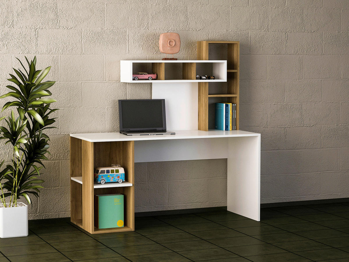 Schreibtisch Coral weiß walnuss Nachbildung B/H/T: ca. 140x75x60 cm Coral - weiß/walnuss (140,00/75,00/60,00cm) - moebel17