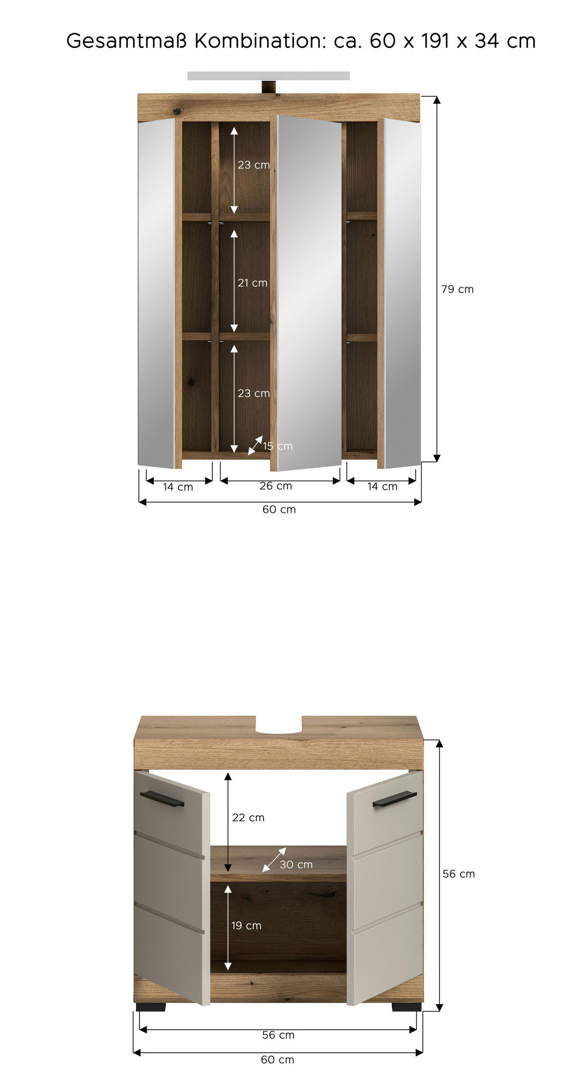 Badezimmer-Set Scout Evoke Oak Nachbildung Kaschmirgrau Nachbildung B/H/T: ca. 60x191x34 cm Scout - Kaschmirgrau (60,00/191,00/34,00cm) - xonox.home
