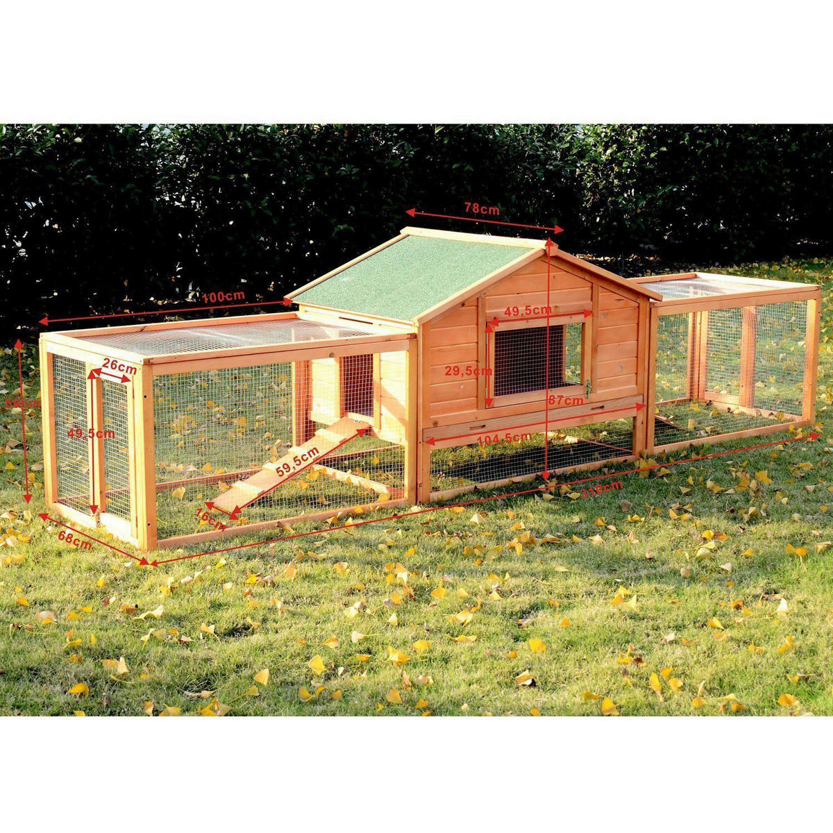 PawHut Kaninchenstall braun Holz B/H/L: ca. 68x87x310 cm Kaninchenstall - braun/grün (310,00/68,00/87,00cm) - PawHut