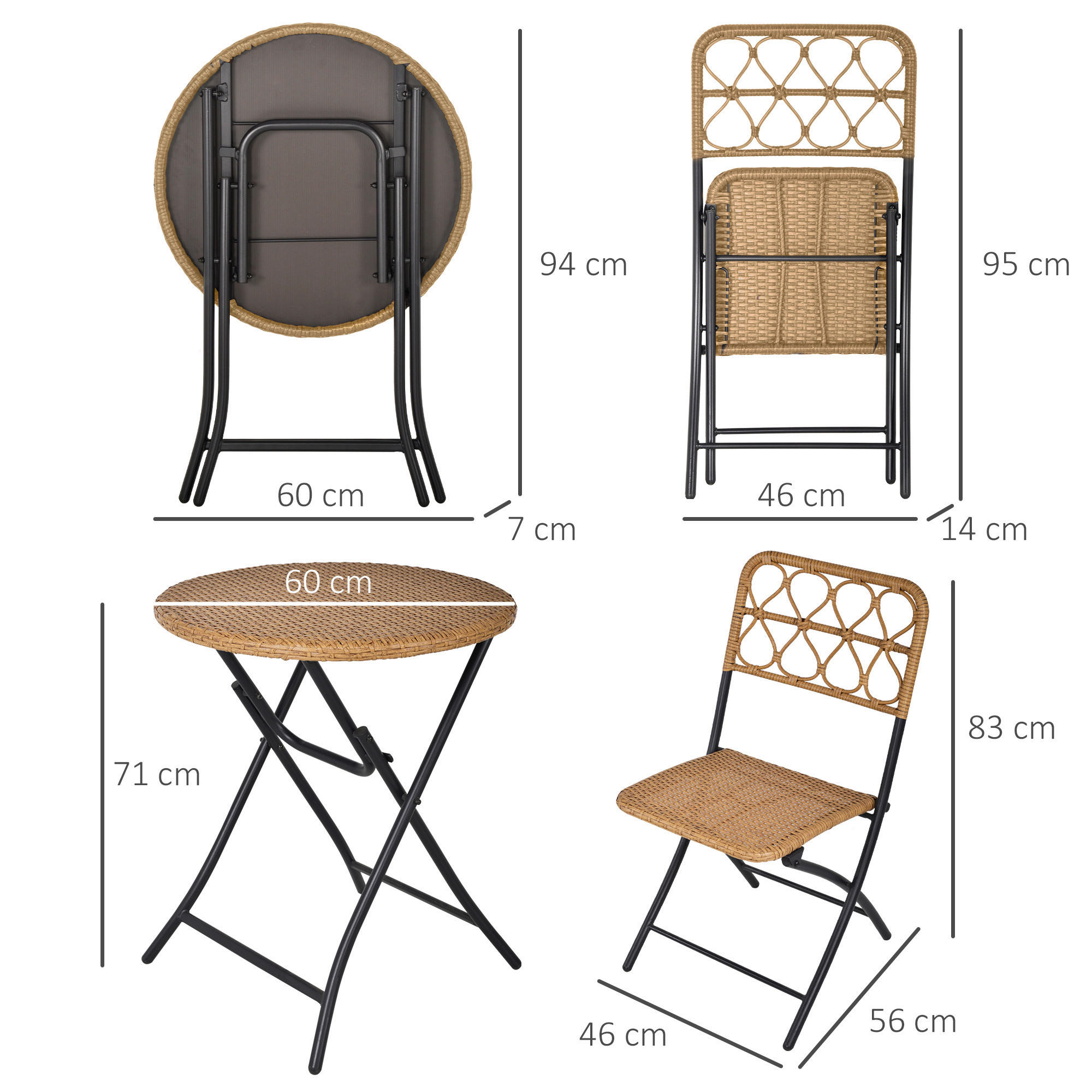 Outsunny Sitzgruppe natur Polypropylen B/H/L: ca. 60x60x71 cm Gartenmöbel-Set - natur (71,00/60,00/60,00cm) - Outsunny