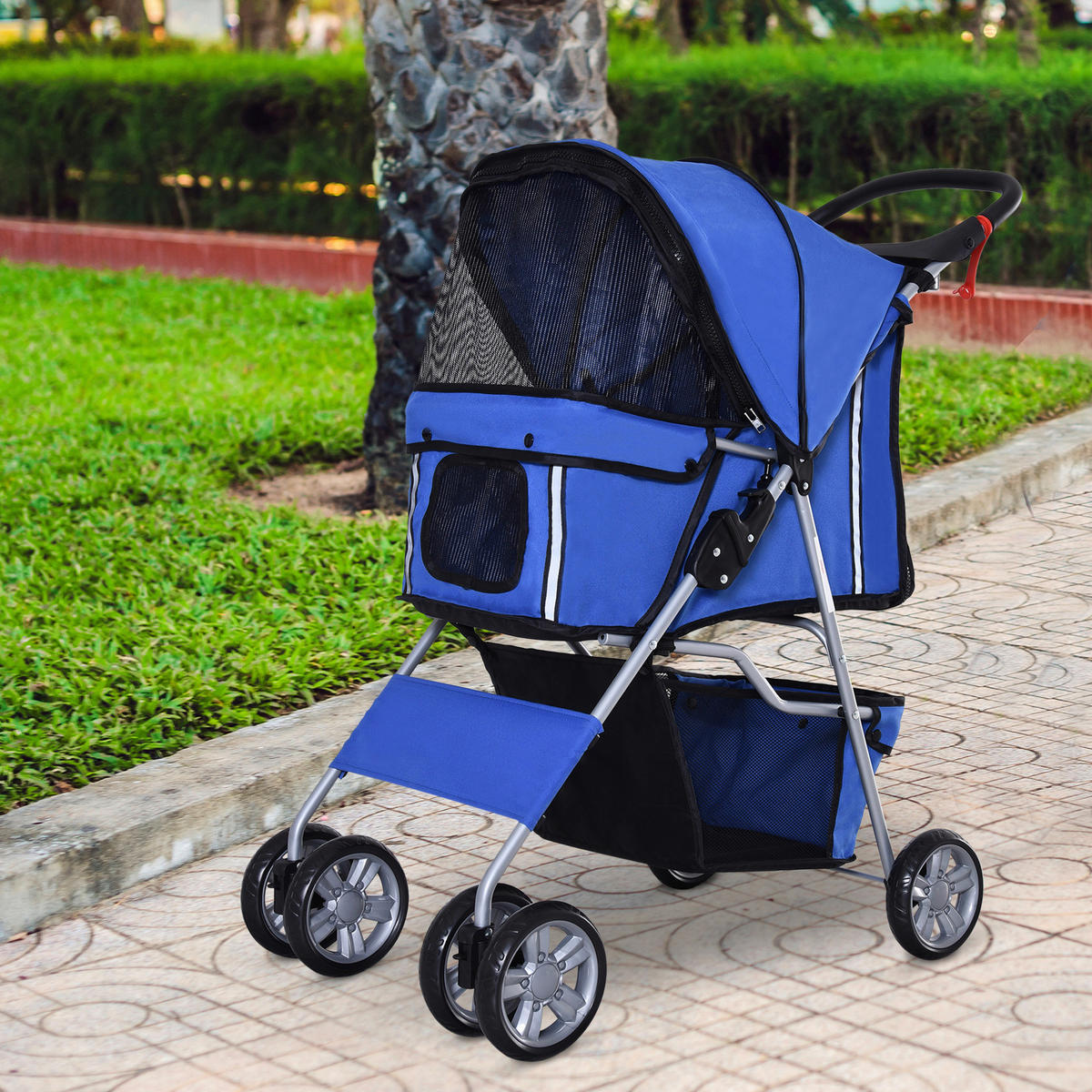 PawHut Hunde-Zubehör blau Edelstahl B/H/L: ca. 45x75x97 cm Hundebuggy - blau (97,00/45,00/75,00cm) - PawHut