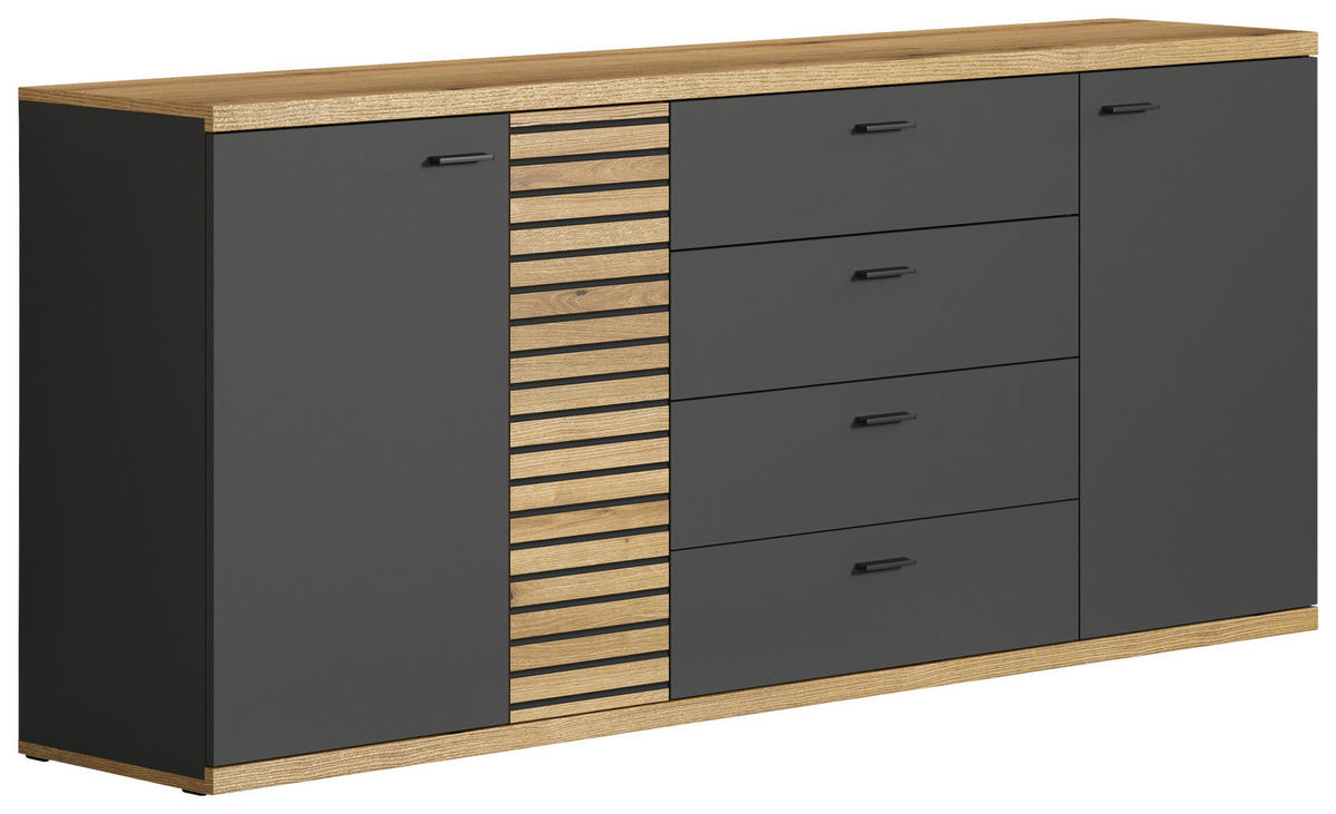 Sideboard Norris anthrazit Eiche Evoke Coast Nachbildung B/H/T: ca. 186x85x42 cm Norris - Eiche/anthrazit (186,00/85,00/42,00cm)