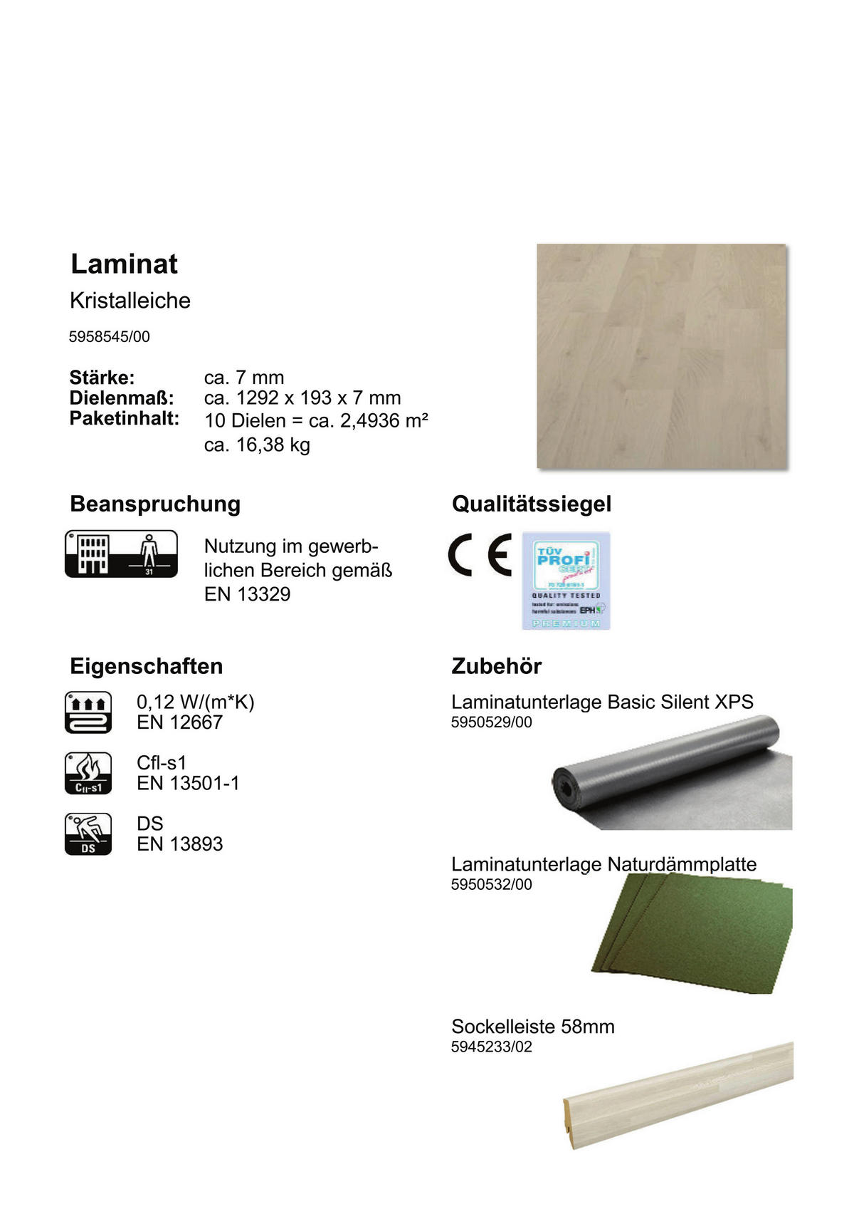 EGGER Laminatboden Kristalleiche ca.2,4936 m² im Paket  B/L: ca. 20,5x130,5 cm pro Paket Kristalleiche ca.2,4936 m² im Paket - Eiche (20,50/130,50cm) - EGGER