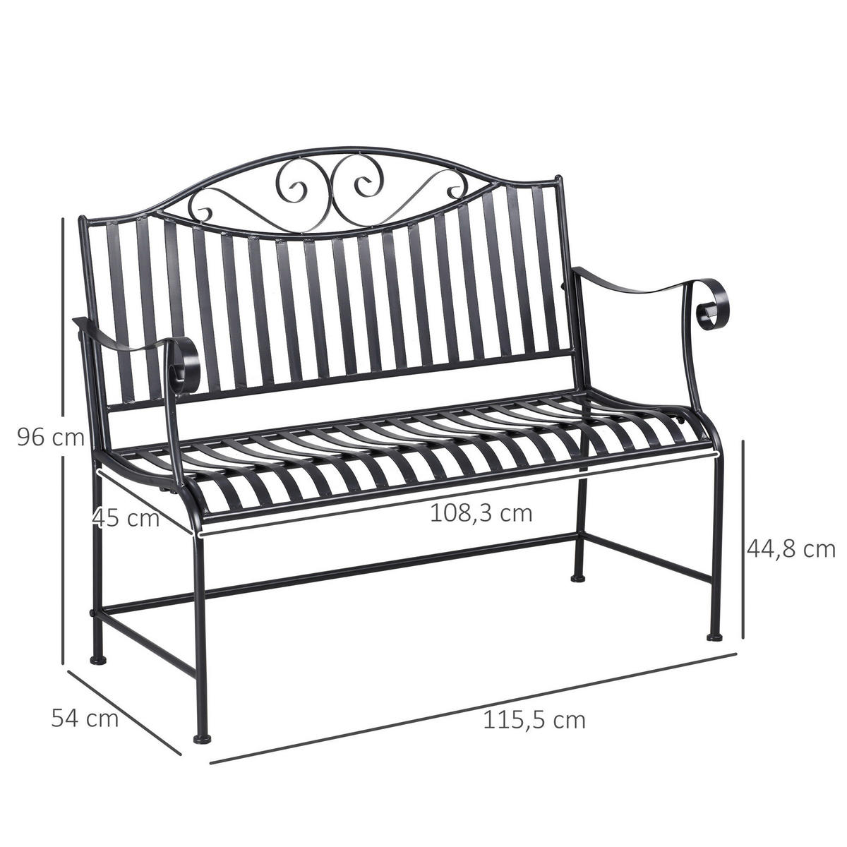 Outsunny Gartenbank grau Metall B/H/L: ca. 54x96x116 cm Gartenbank - grau (116,00/54,00/96,00cm) - Outsunny