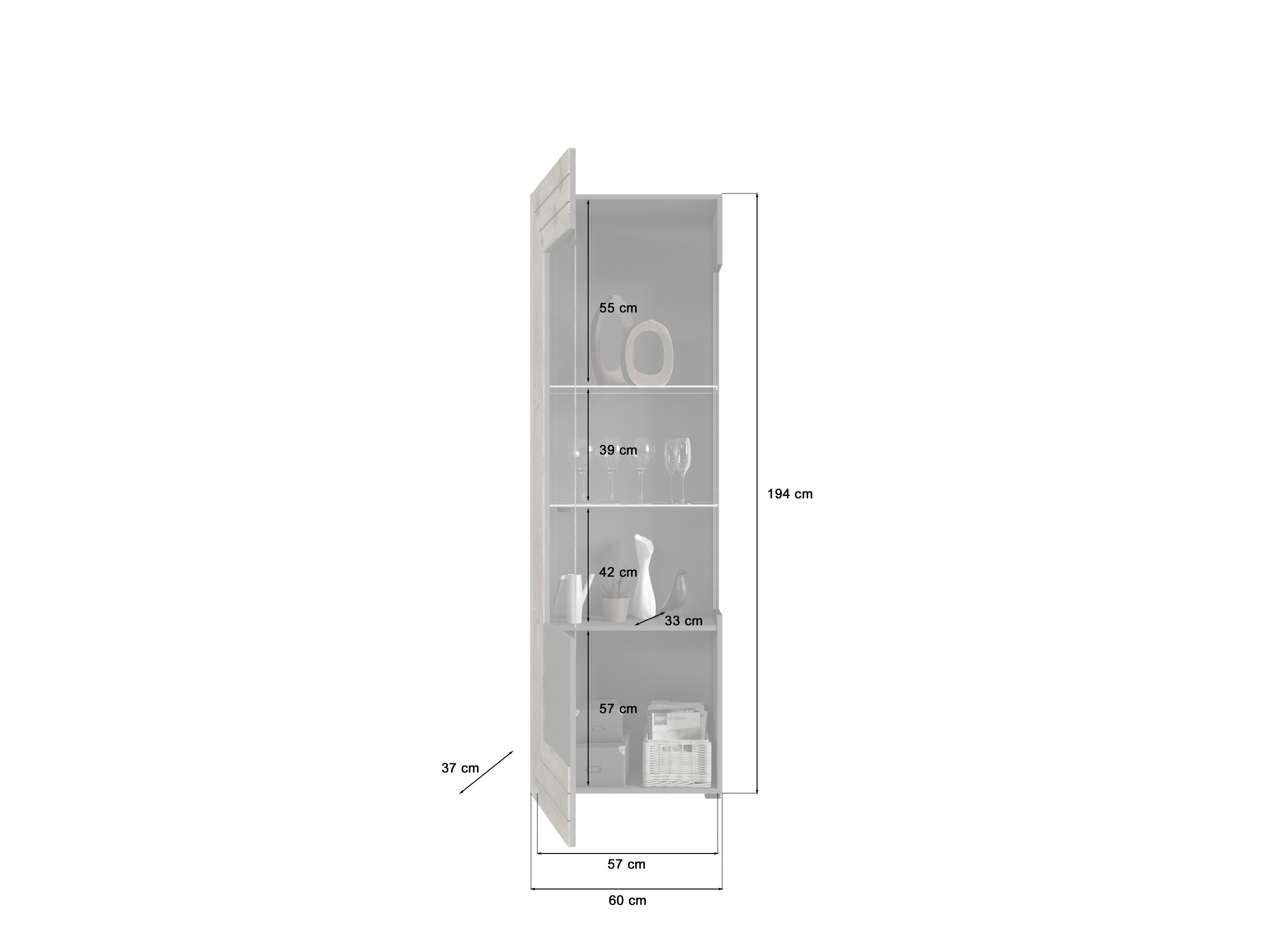 Wohnwand Freno grau matt Eiche Nox Oak Nachbildung B/H/T: ca. 350x195x40 cm Freno - Eiche/grau (350,00/195,00/40,00cm) - xonox.home