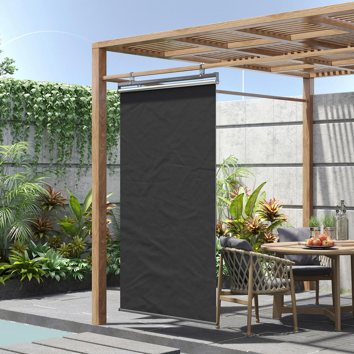 Outsunny Senkrechtmarkise mit Stahlrahmen dunkelgrau B/H/L: ca. 38x222x124 cm Senkrechtmarkise_mit_Stahlrahmen - dunkelgrau (124,00/38,00/222,00cm) - Outsunny