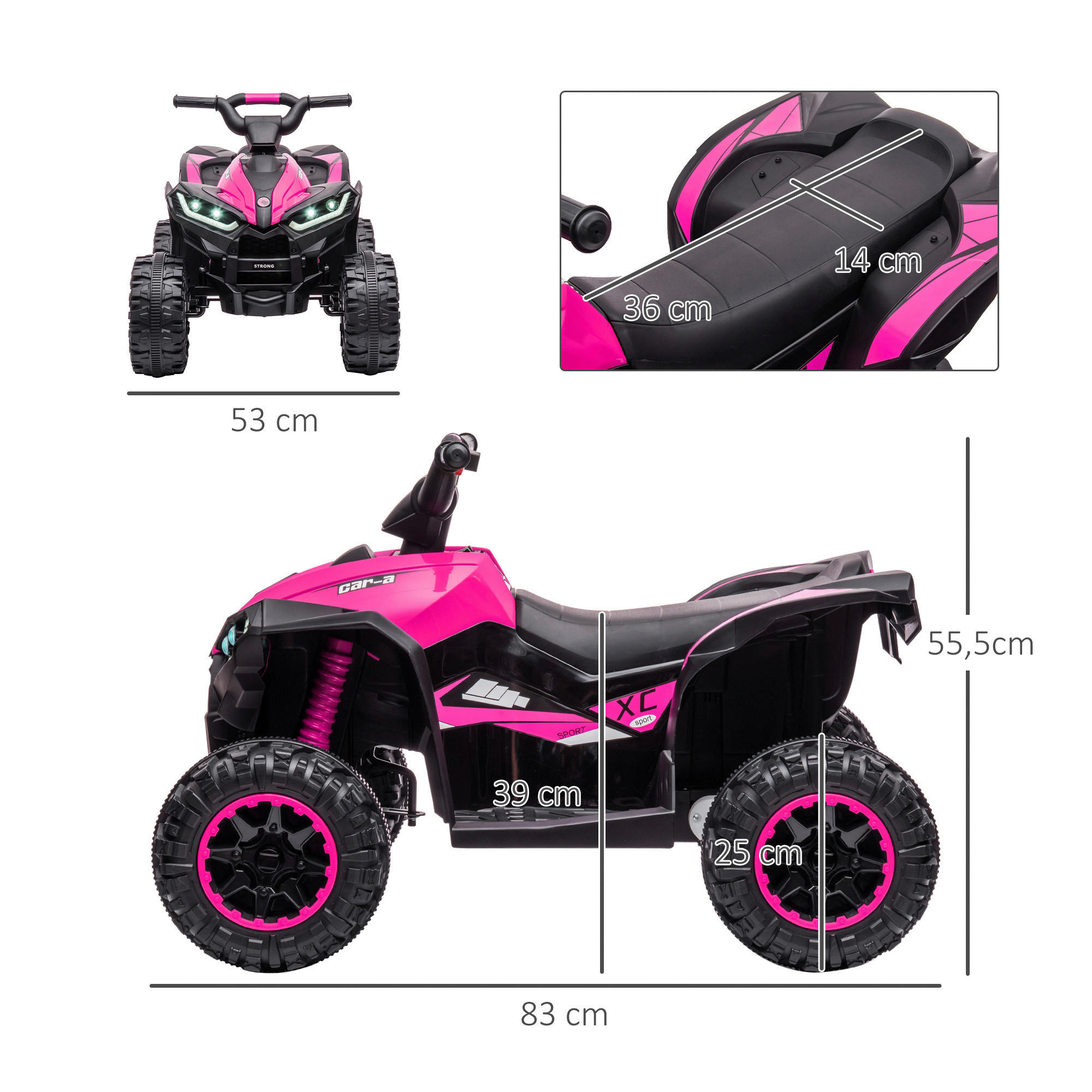 HOMCOM Elektro-Quad schwarz B/H/L: ca. 53x55,5x83 cm Elektro-Quad - schwarz/rosa (83,00/53,00/55,50cm) - HOMCOM