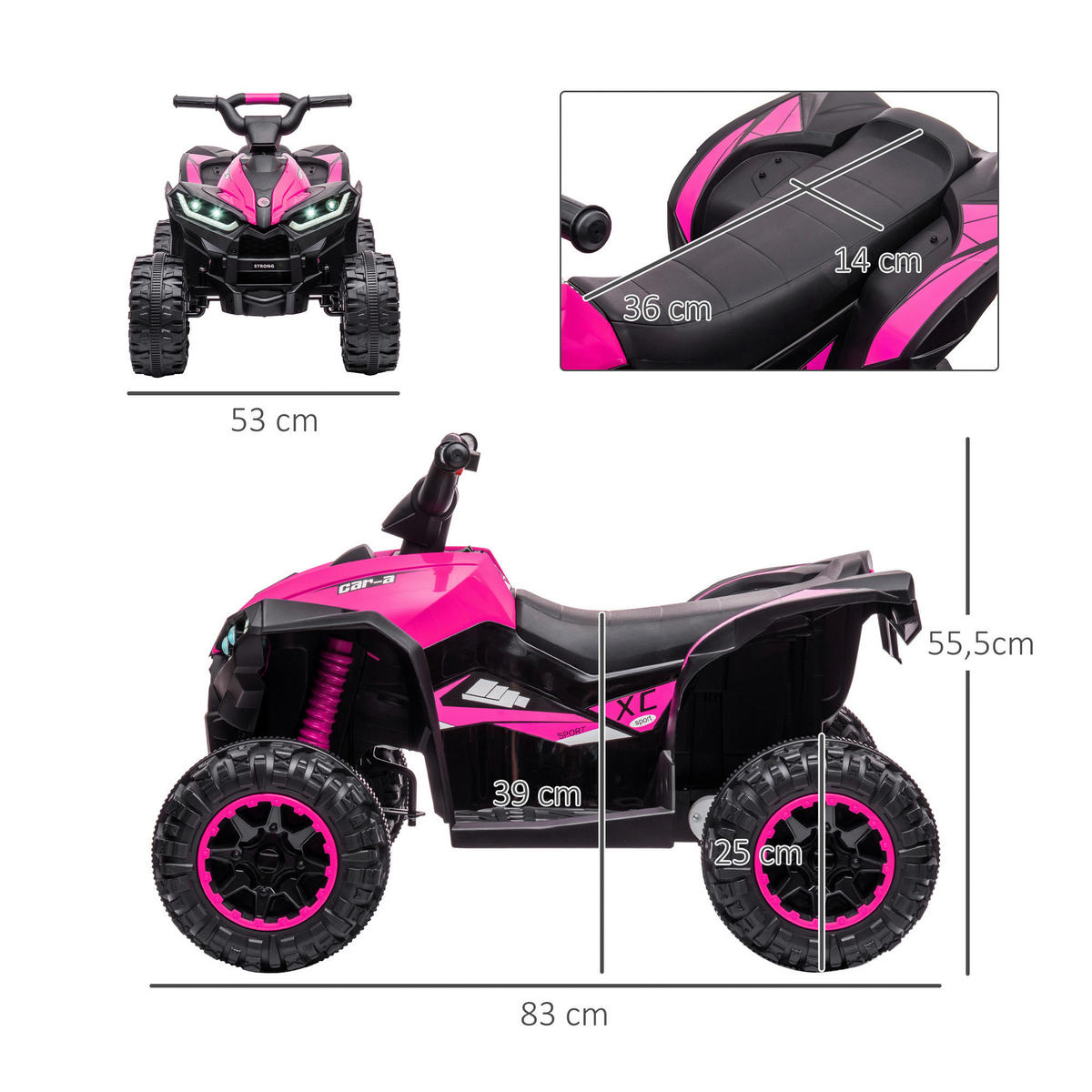HOMCOM Elektro-Quad schwarz B/H/L: ca. 53x55,5x83 cm Elektro-Quad - schwarz/rosa (83,00/53,00/55,50cm) - HOMCOM