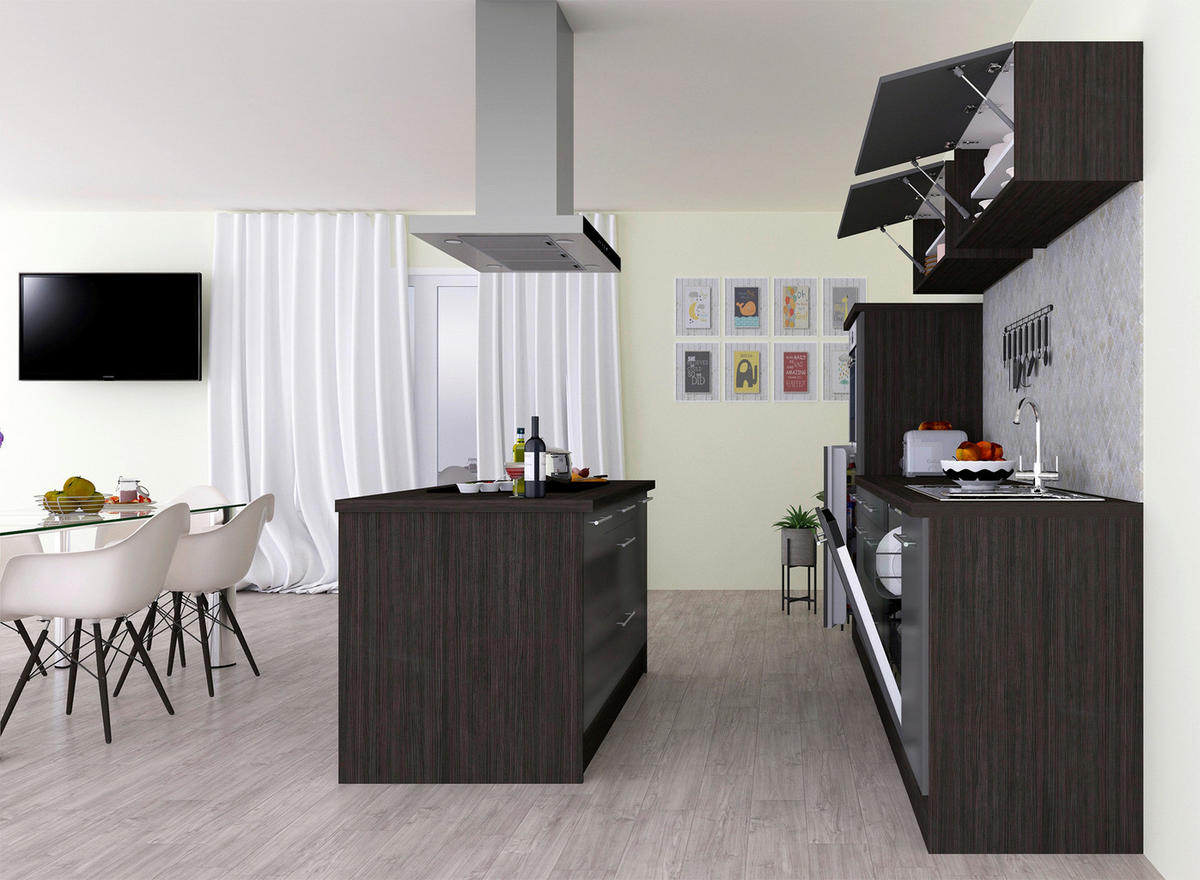 Respekta Inselküche Premium grau hochglänzend B/H/T: ca. 310x200x270 cm Premium - Eiche/grau (310,00/200,00/270,00cm) - Respekta