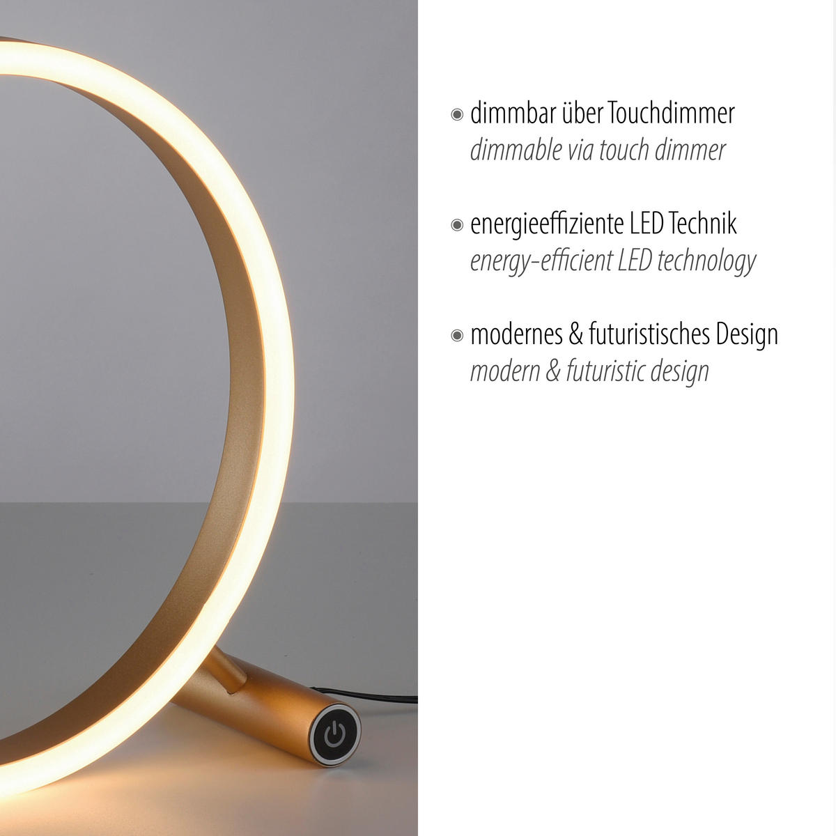 Just Light LED-Touch-Tischleuchte RITUS 15390-60 weiß messing Metall B/H/T: ca. 30x30x10 cm 1 Brennstellen RITUS - messing/weiß (30,00/30,00/10,00cm) - Just Light