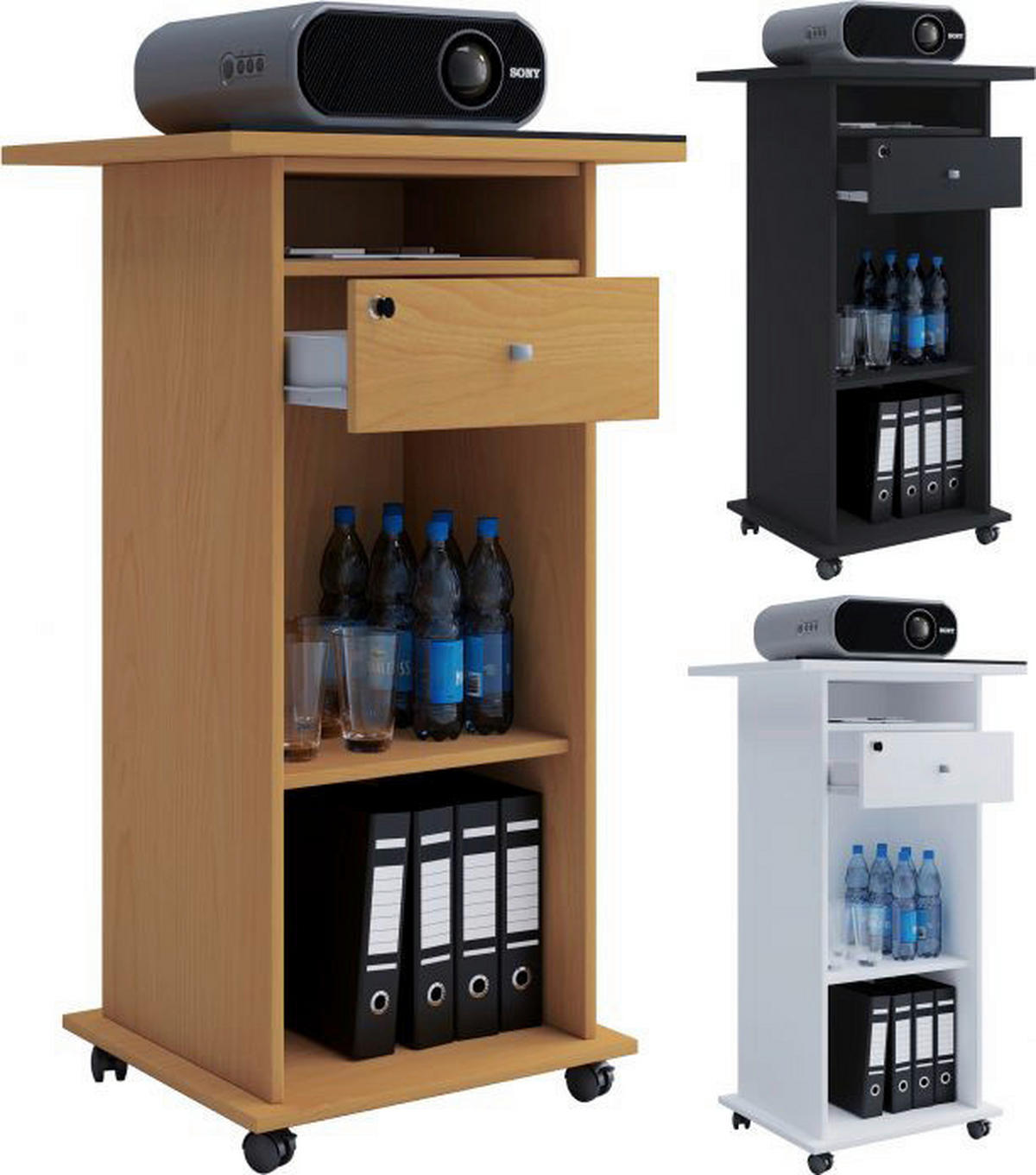 VCM Beamer-Stand Rollwagen Schublade weiß Beamer-Stand Neta - weiß (60,00/108,00/50,00cm) - VCM