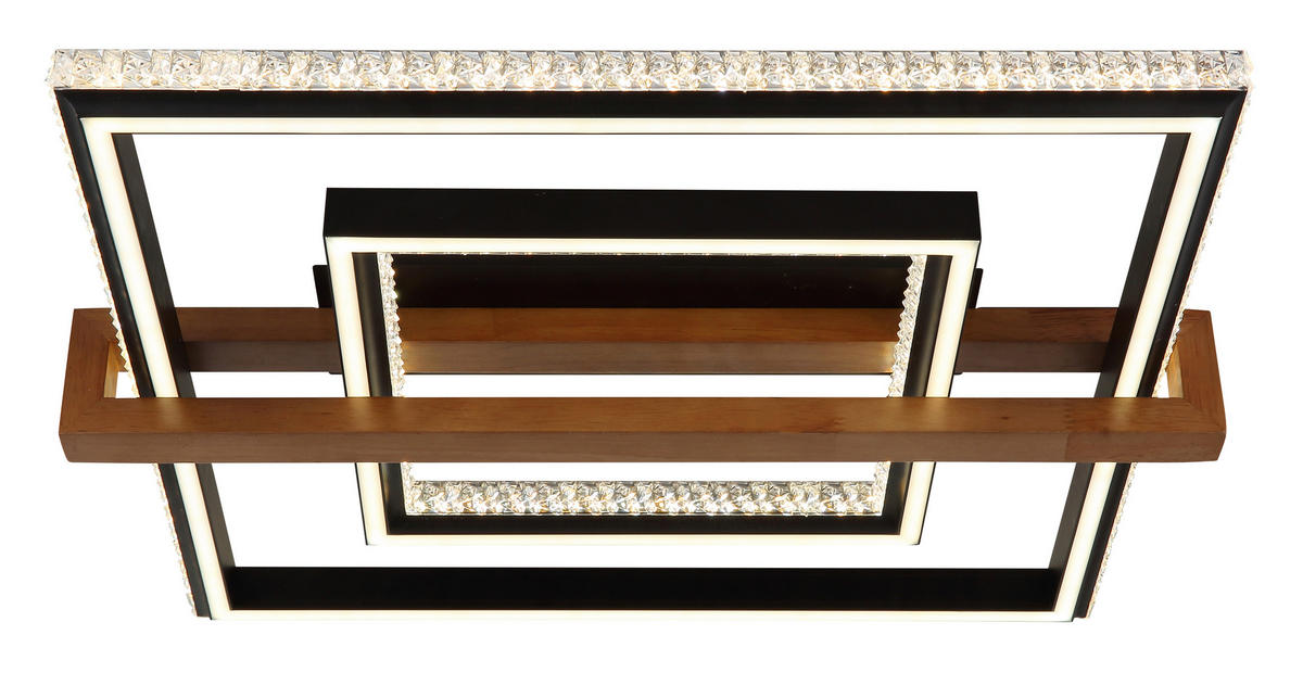 GLOBO LED-Deckenleuchte Opal dunkelbraun mattschwarz Holz Metall Kunststoff B/H/L: ca. 55x11,5x50 cm 1 Brennstellen DELORIS - dunkelbraun/Opal (50,00/55,00/11,50cm) - GLOBO