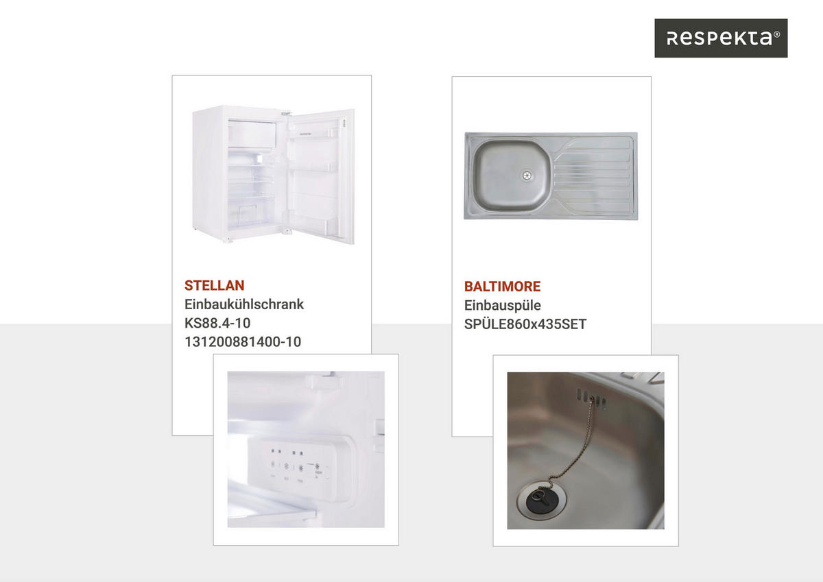 Respekta Küchenblock Malia Beton Optik B/H/T: ca. 270x200x60 cm Malia - Beton/weiß (270,00/200,00/60,00cm) - Respekta