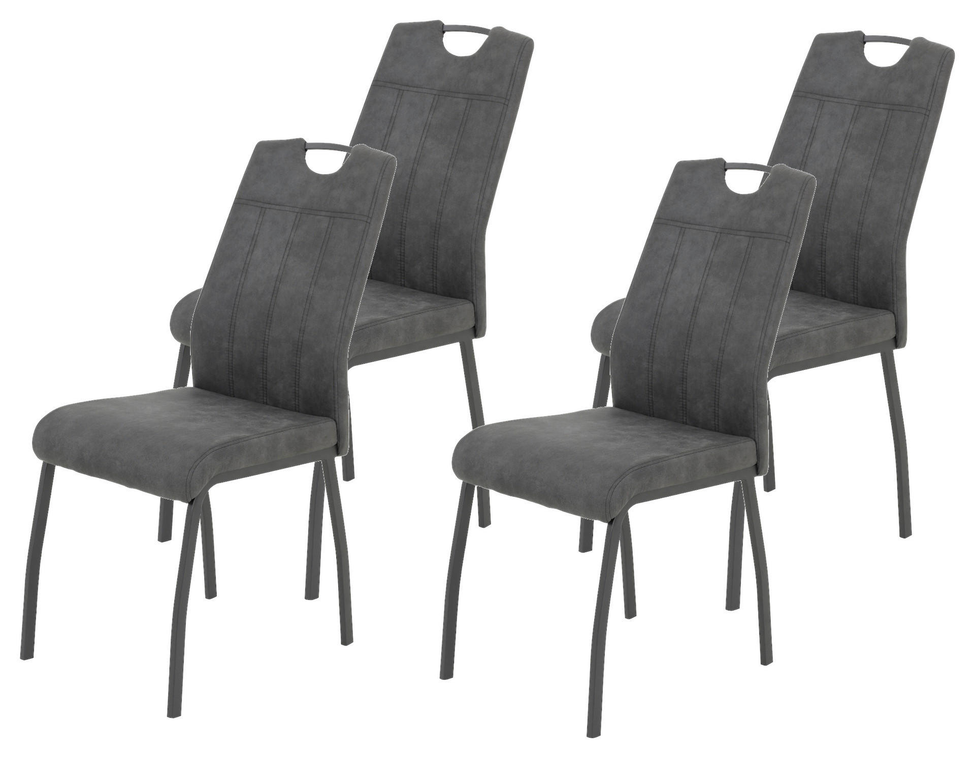 Stuhl 4er Set ELIF III anthrazit Vintage grau Microfaser Metall B/H/T: ca. 44x96x64 cm 4er Set ELIF III - anthrazit/grau (44,00/96,00/64,00cm) - Hela