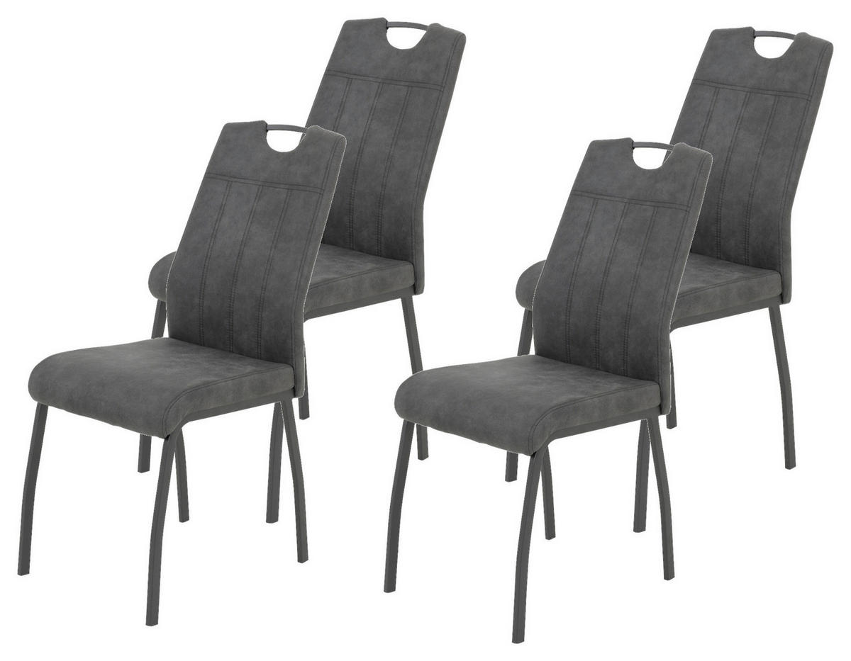 Stuhl 4er Set ELIF III anthrazit Vintage grau Microfaser Metall B/H/T: ca. 44x96x64 cm 4er Set ELIF III - anthrazit/grau (44,00/96,00/64,00cm) - Hela