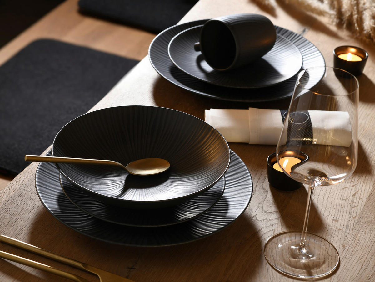 CreaTable Kombiservice Vesuvio Black schwarz Steinzeug 16 tlg. Vesuvio Black - schwarz - CreaTable