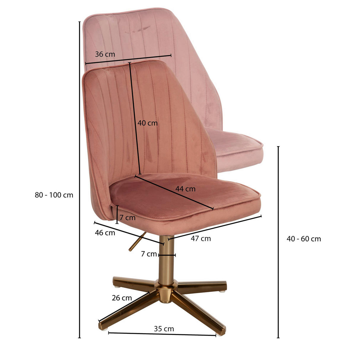 Drehstuhl rosa gold Stoff Eisen Drehstuhl - gold/rosa (60,00/80,00/60,00cm) - Wohnling