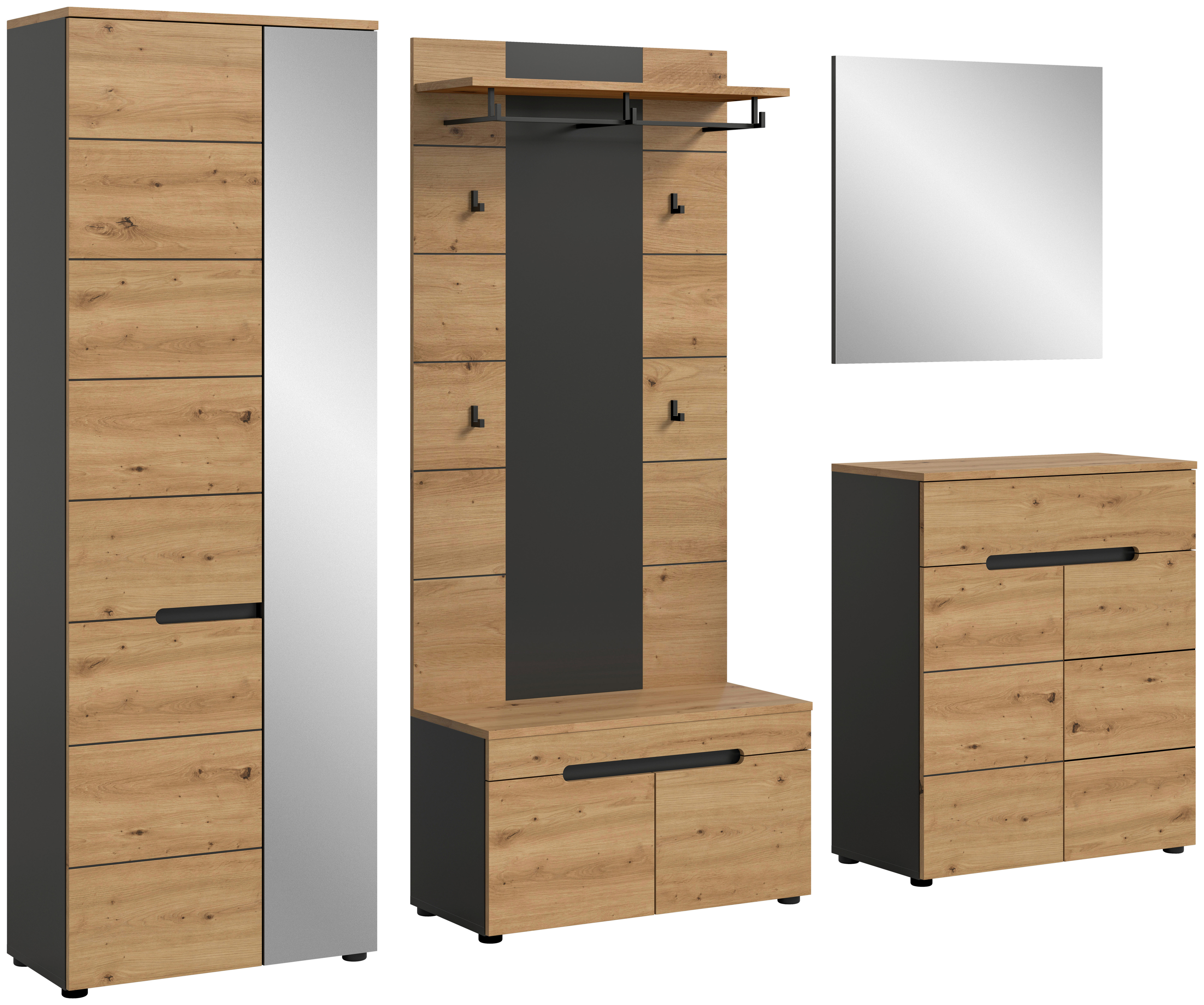 Garderobe Canu basaltgrau Nachbildung Artisan Nachbildung B/H/T: ca. 255x190x37 cm Canu - basaltgrau (255,00/190,00/37,00cm) - xonox.home