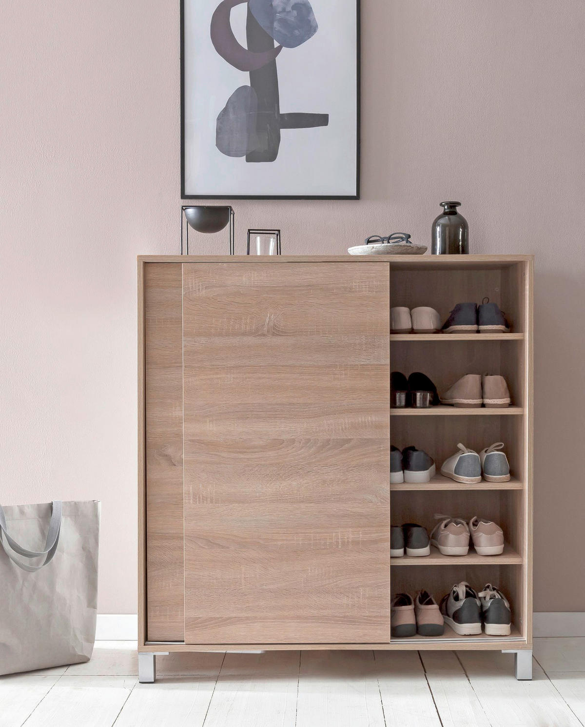 Schuhschrank Eiche Sonoma Nachbildung B/H/T: ca. 100x108x37,5 cm Schuhschrank - Eiche (100,00/108,00/37,50cm) - Wohnling