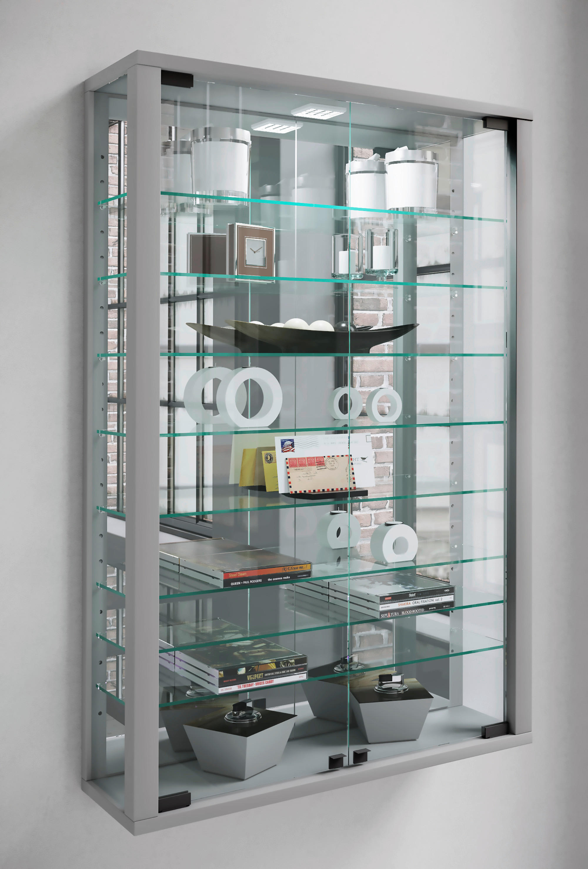 Vitrine Vitrosa silber Holzwerkstoff Glas B/H/T: ca. 59x91x18 cm Vitrosa - silber (59,00/91,00/18,00cm) - VCM Möbel