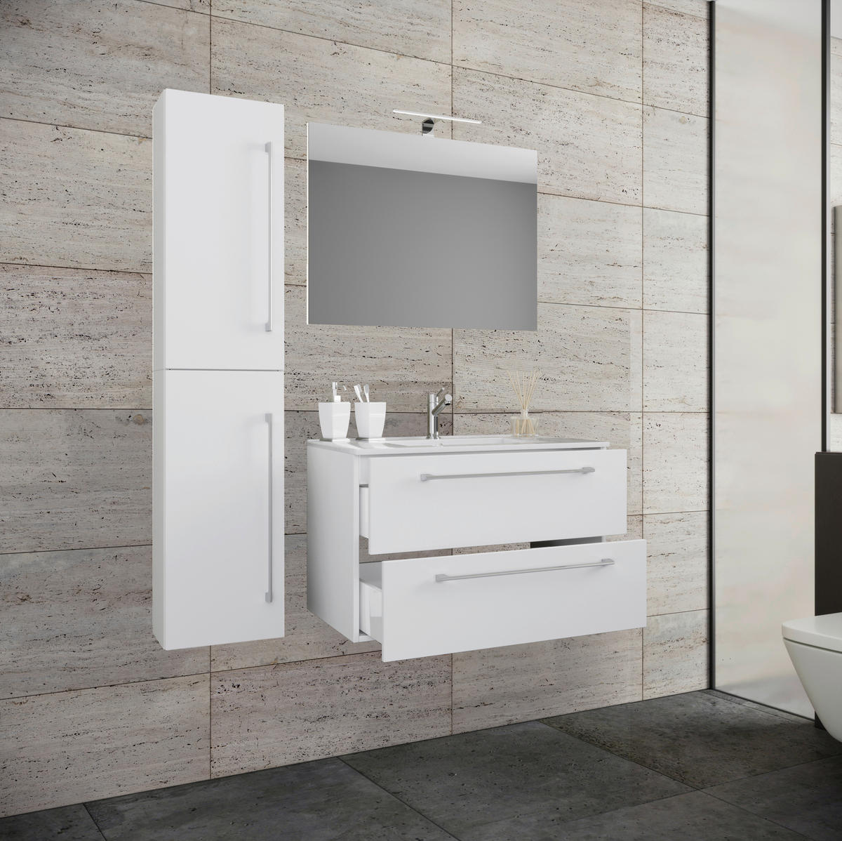 Waschplatz 4tlg-Badinos weiß B/H/T: ca. 81x52x46 cm 4tlg-Badinos - weiß (81,00/52,00/46,00cm) - VCM Möbel