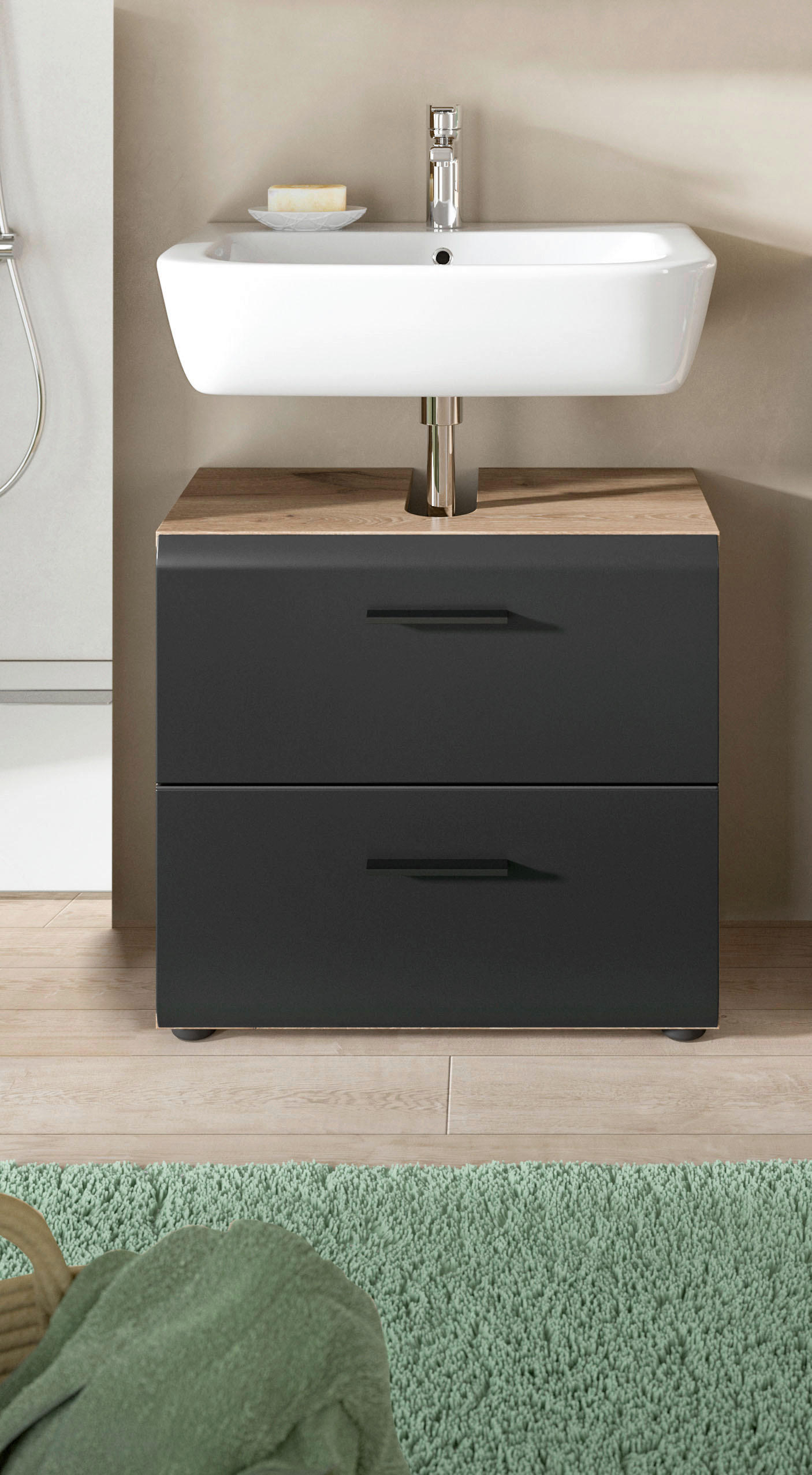 Waschbeckenunterschrank Ice Nox Oak Nachbildung schwarz matt B/H/T: ca. 60x54x60 cm Ice - schwarz (60,00/54,00/60,00cm) - xonox.home
