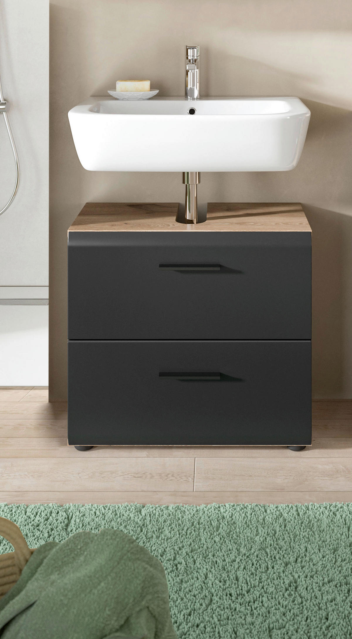 Waschbeckenunterschrank Ice Nox Oak Nachbildung schwarz matt B/H/T: ca. 60x54x60 cm Ice - schwarz (60,00/54,00/60,00cm) - xonox.home