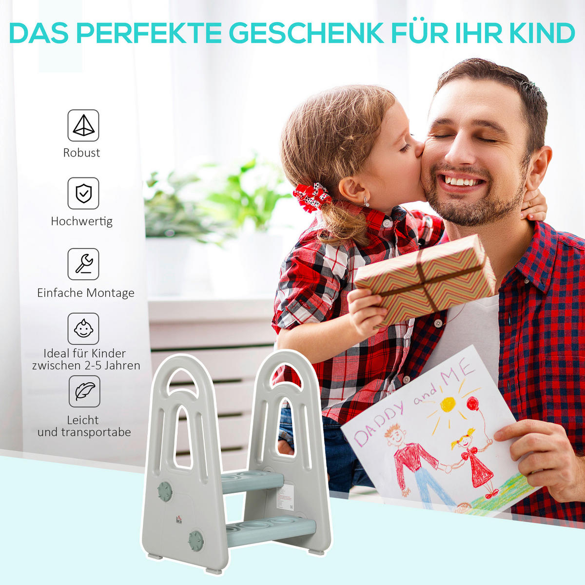 HOMCOM Hocker Polyethylen B/H/L: ca. 38,5x43,5x61 cm Trittschemel - blau (61,00/38,50/43,50cm) - HOMCOM
