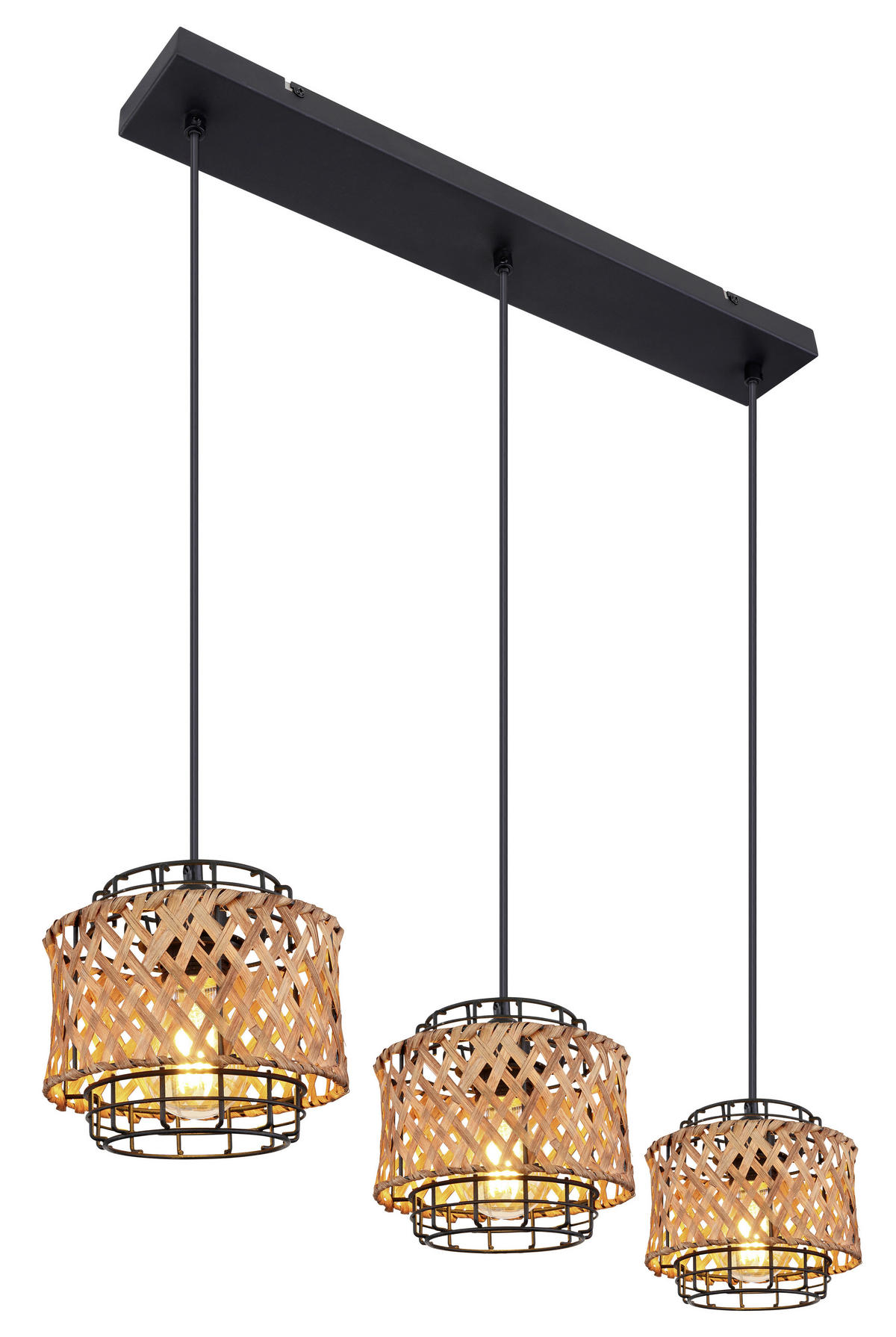GLOBO Pendelleuchte GINA 15668-3H schwarz Metall Bambus B/H/T: ca. 65x120x17 cm GINA - schwarz (65,00/120,00/17,00cm) - GLOBO
