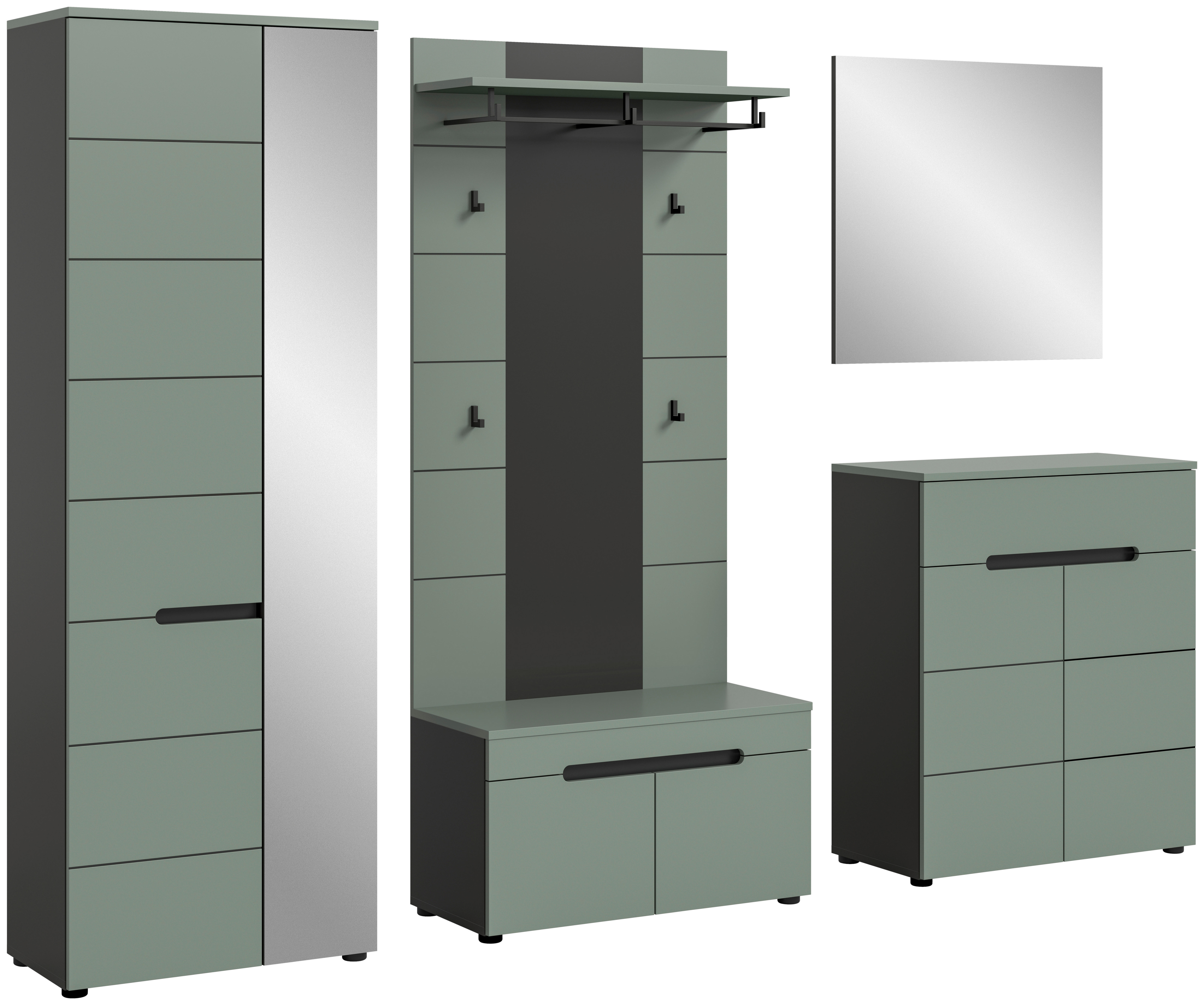 Garderobe Canu grün basaltgrau Nachbildung B/H/T: ca. 255x190x37 cm Canu - basaltgrau/grün (255,00/190,00/37,00cm) - xonox.home