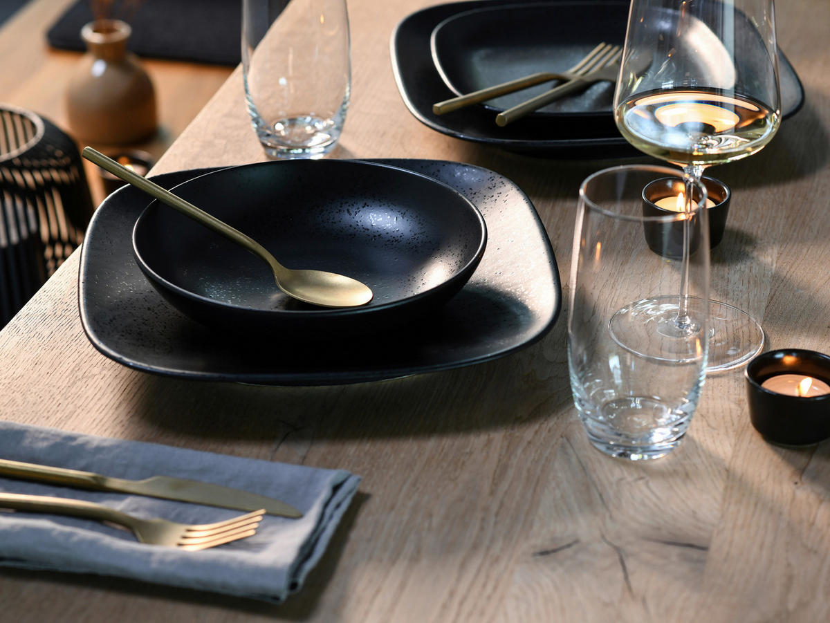 CreaTable Tafelservice Magic Black schwarz Steinzeug 12 tlg. Magic Black - schwarz - CreaTable